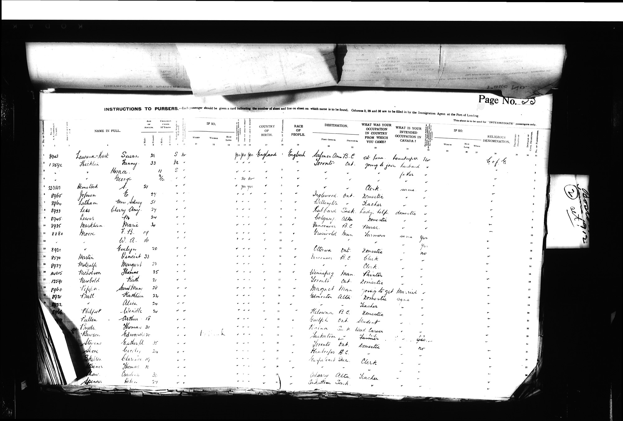 Digitized page of Passenger Lists for Image No.: CANIMM1913PLIST_0000406960-00193