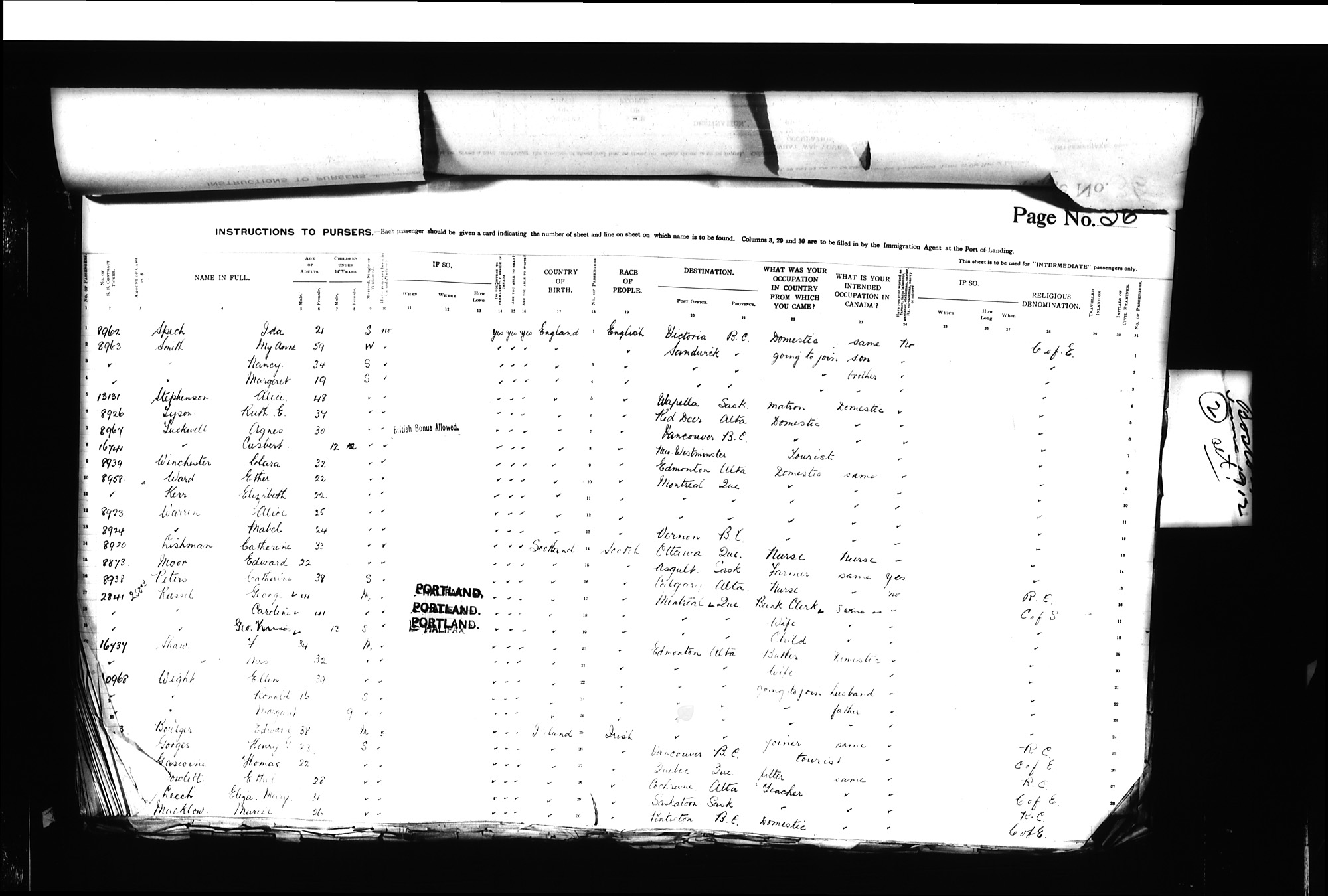 Digitized page of Passenger Lists for Image No.: CANIMM1913PLIST_0000406960-00194