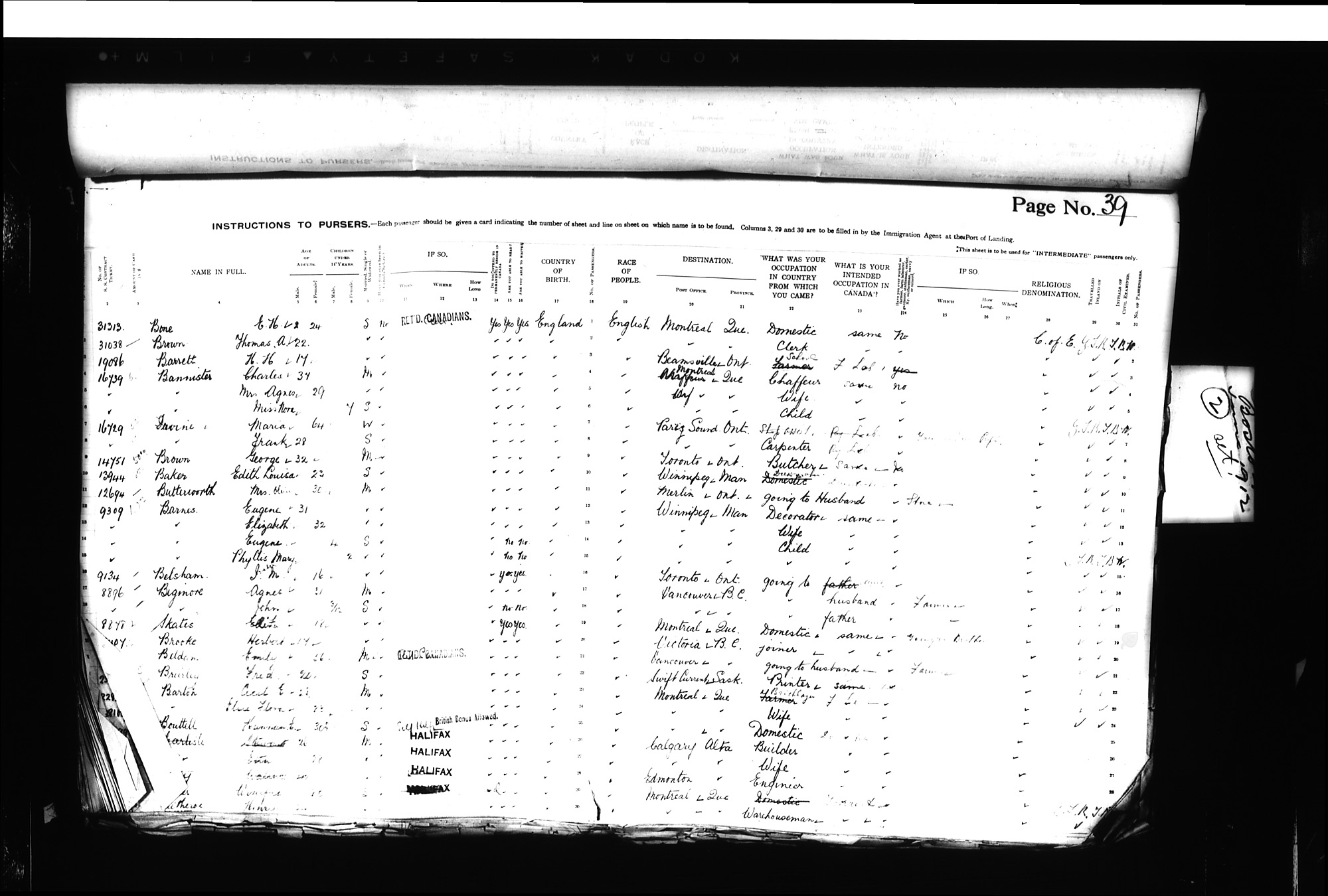 Digitized page of Passenger Lists for Image No.: CANIMM1913PLIST_0000406960-00196
