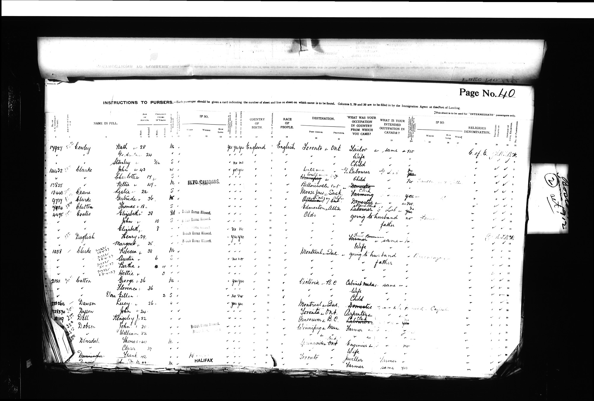 Digitized page of Passenger Lists for Image No.: CANIMM1913PLIST_0000406960-00198