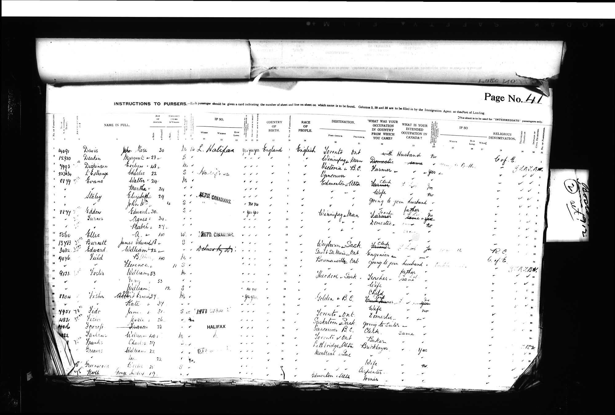 Digitized page of Passenger Lists for Image No.: CANIMM1913PLIST_0000406960-00199