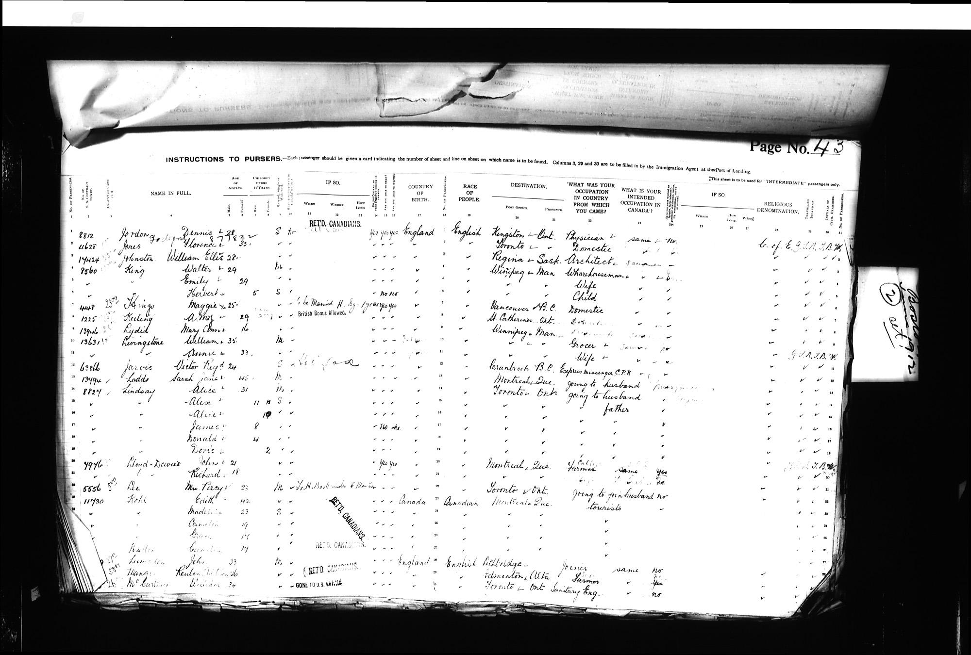Digitized page of Passenger Lists for Image No.: CANIMM1913PLIST_0000406960-00201