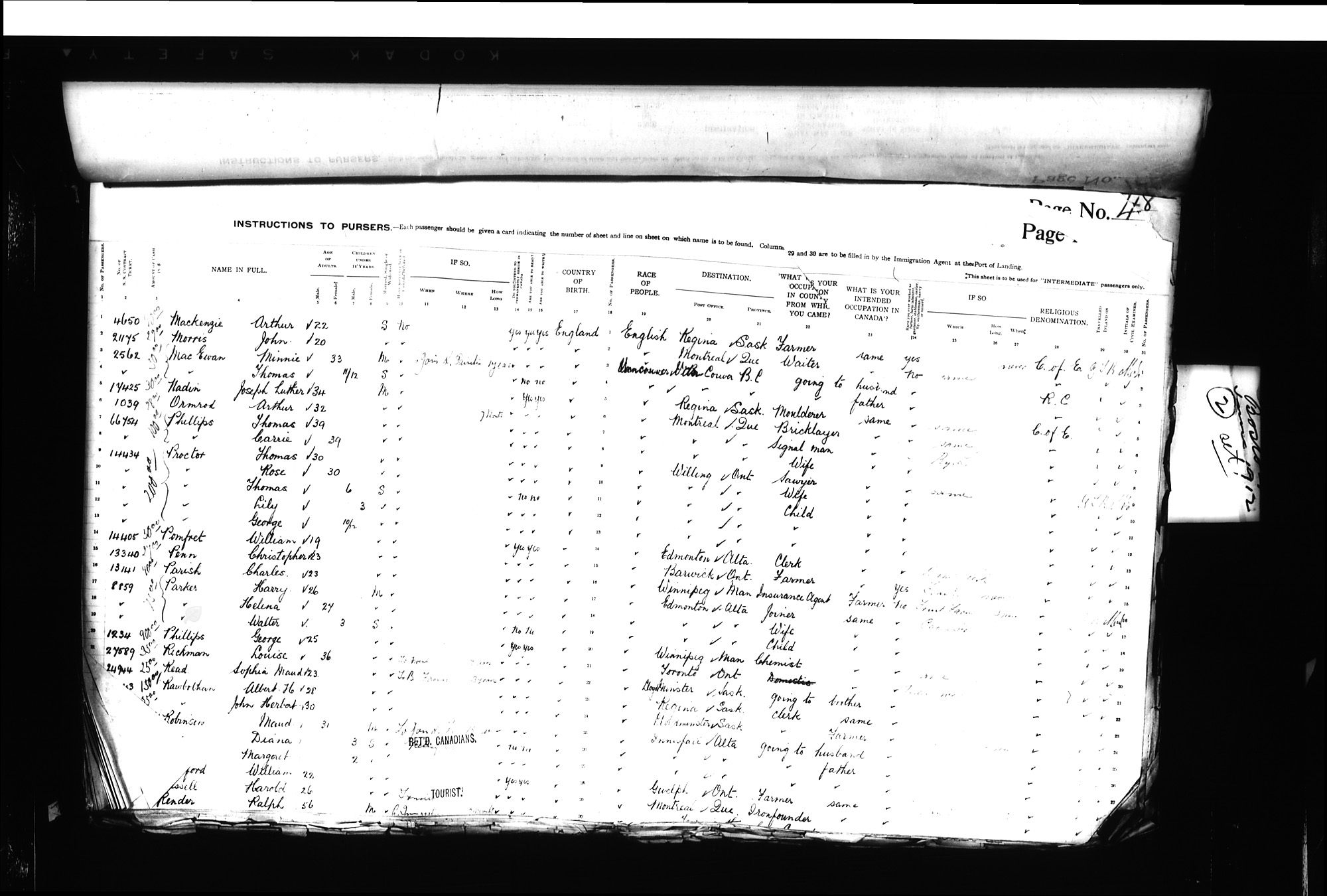 Digitized page of Passenger Lists for Image No.: CANIMM1913PLIST_0000406960-00203
