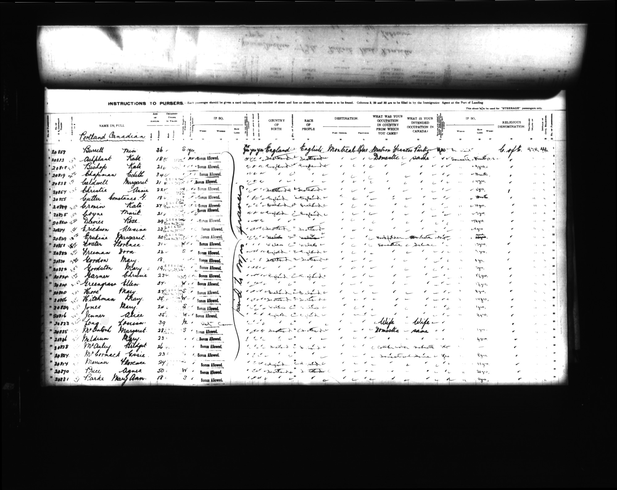 Digitized page of Passenger Lists for Image No.: CANIMM1913PLIST_0000406960-00590