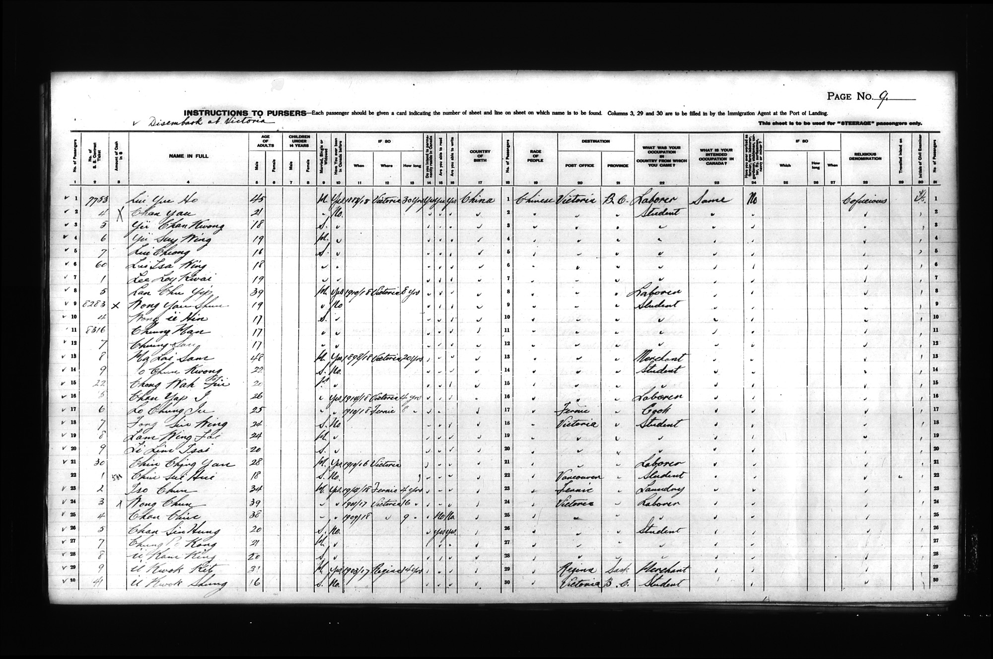 Digitized page of Passenger Lists for Image No.: CANIMM1913PLIST_0000408296-00258
