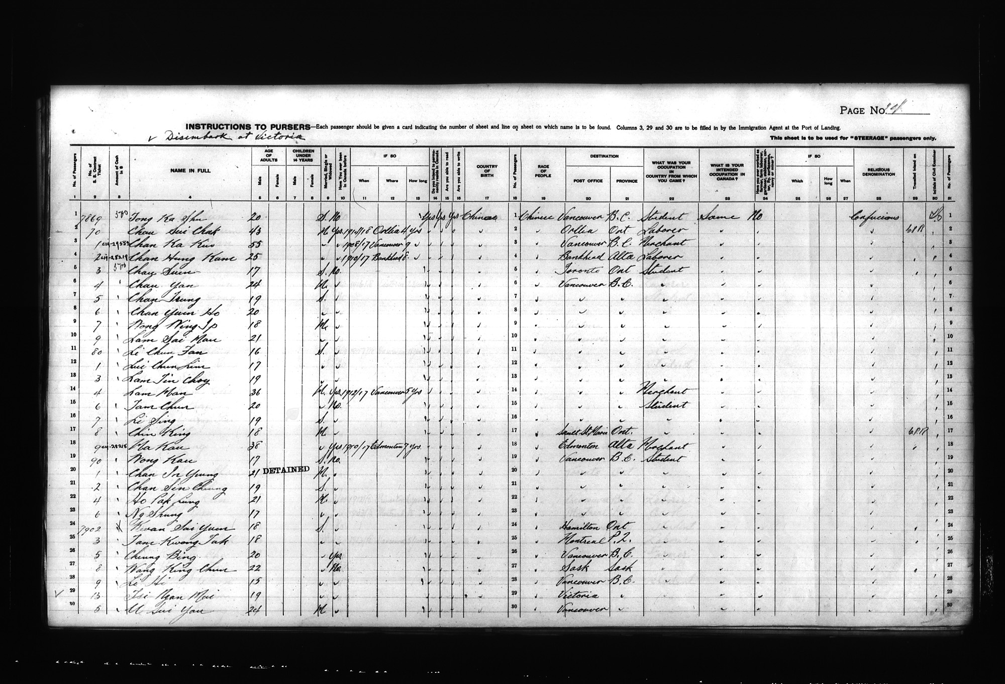 Digitized page of Passenger Lists for Image No.: CANIMM1913PLIST_0000408296-00263