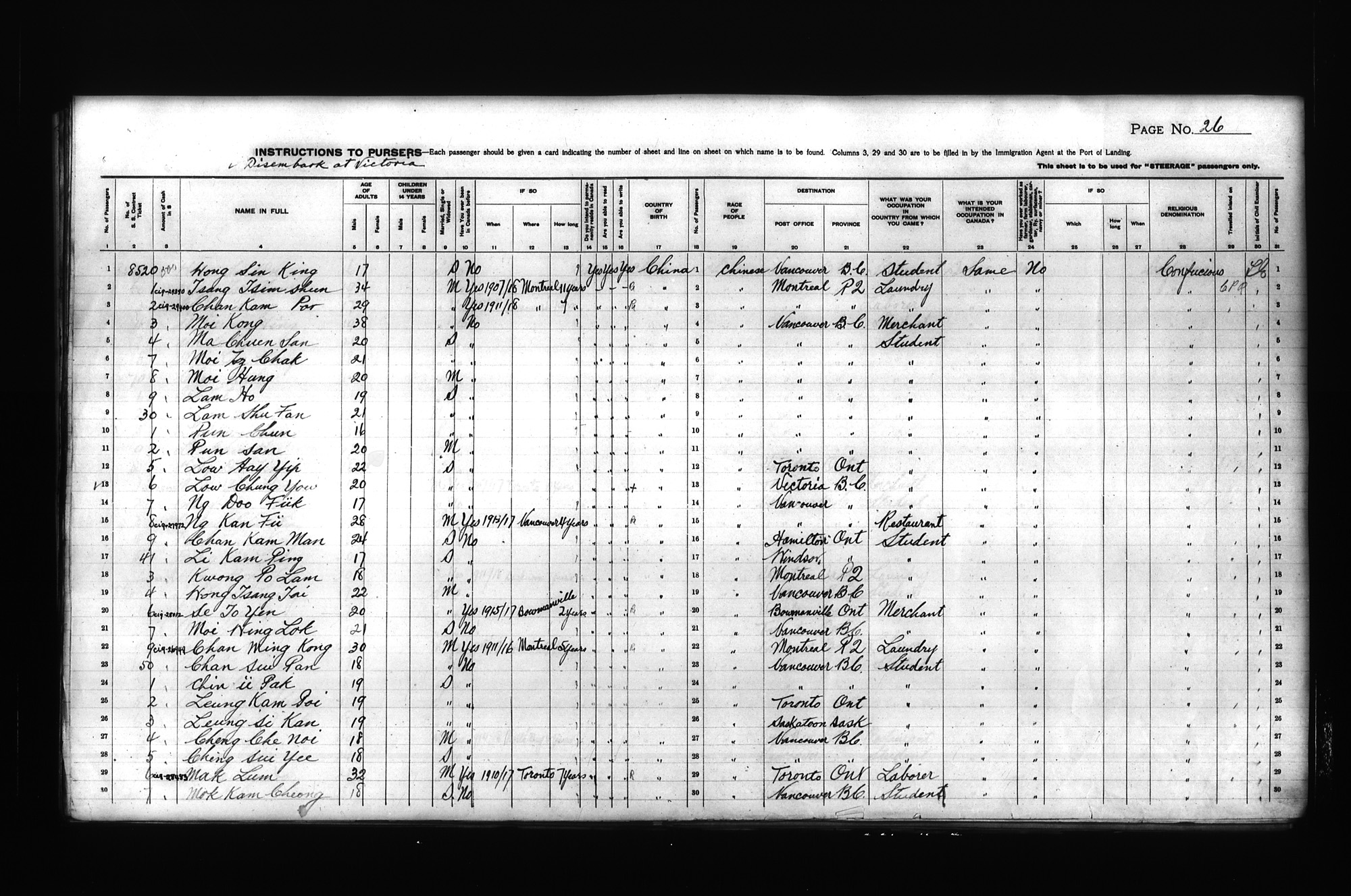 Digitized page of Passenger Lists for Image No.: CANIMM1913PLIST_0000408296-00275
