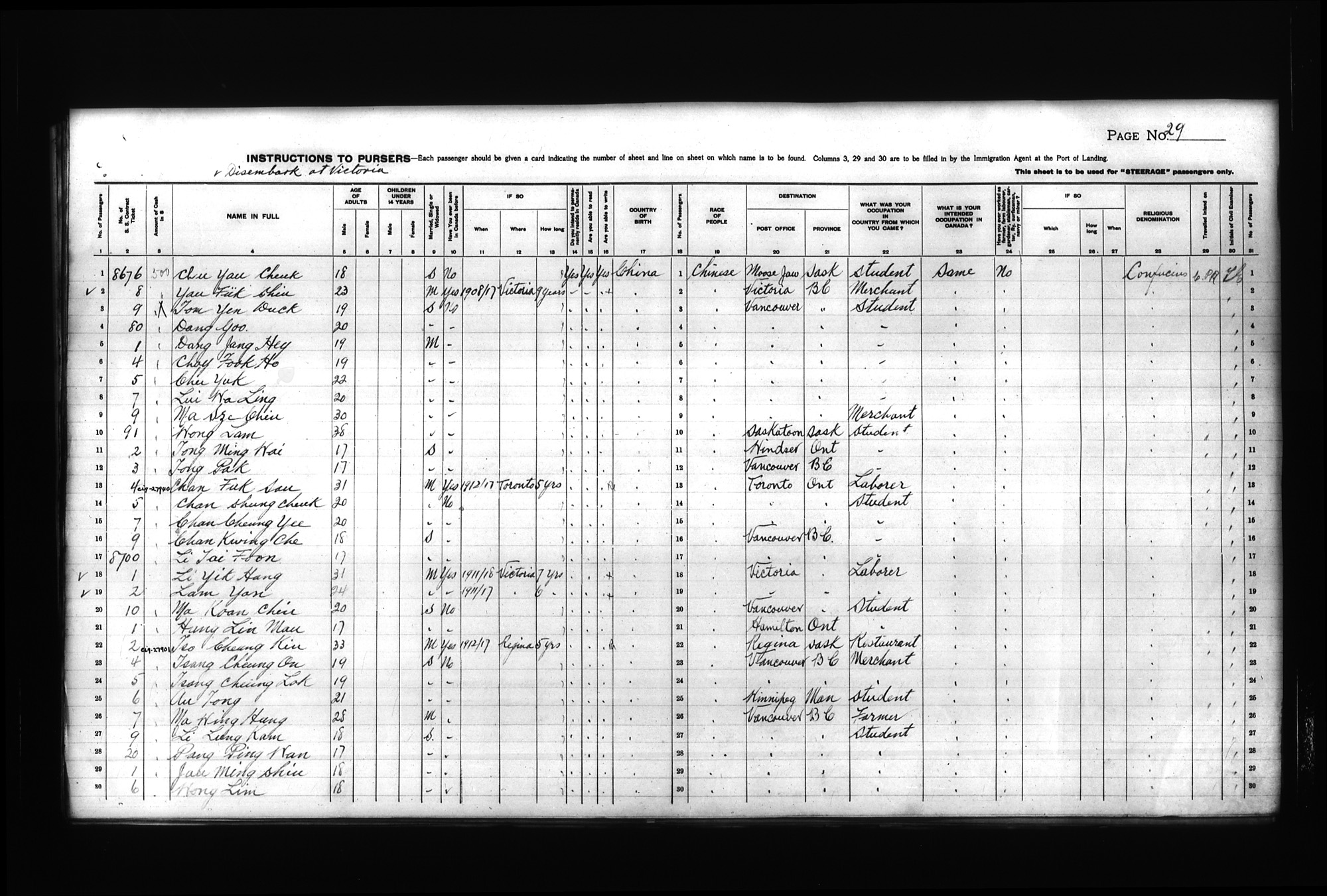 Digitized page of Passenger Lists for Image No.: CANIMM1913PLIST_0000408296-00278