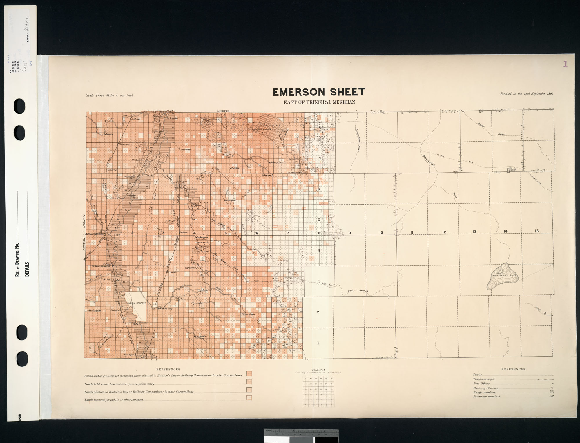 Digitized image of map no. 1, Emerson, east of principal meridian, MIKAN 3695976, image number e002419242