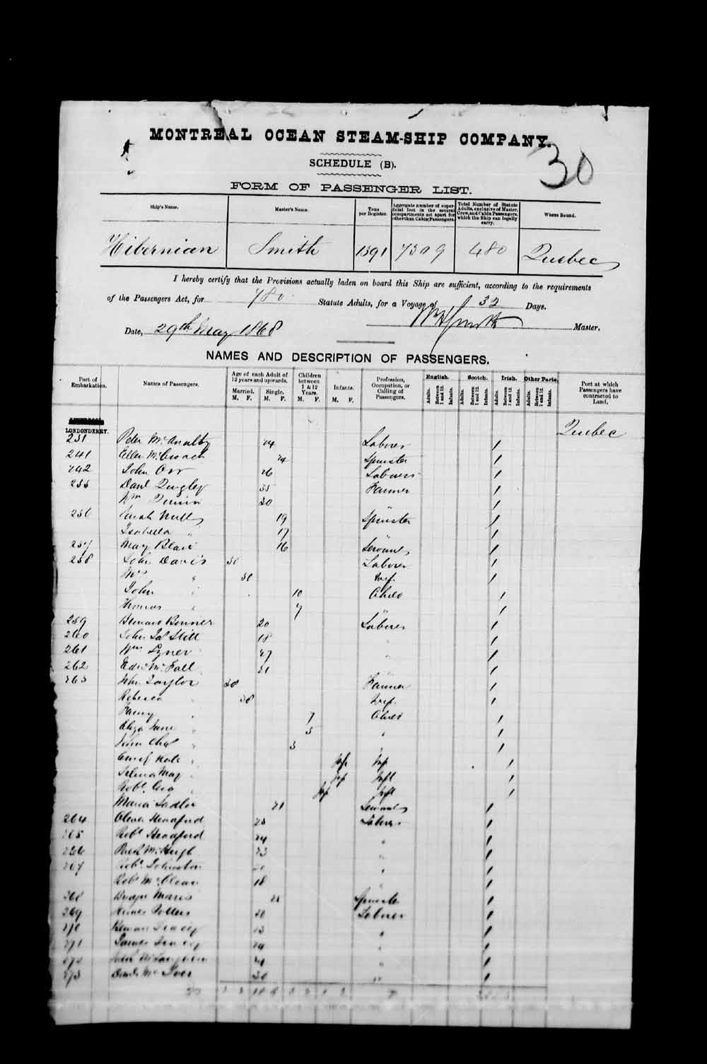Digitized page of Passenger Lists for Image No.: e003530468