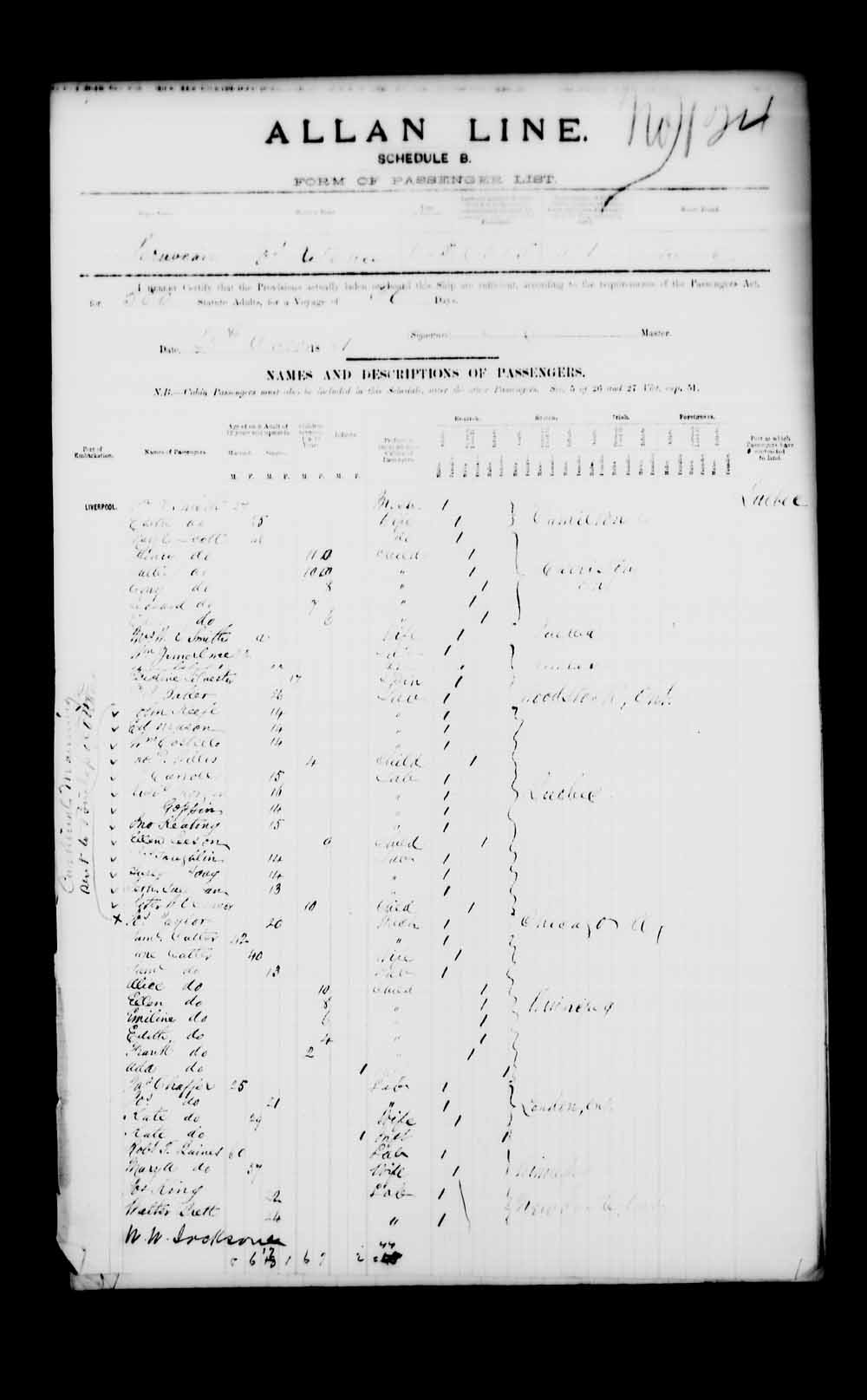 Digitized page of Passenger Lists for Image No.: e003541211