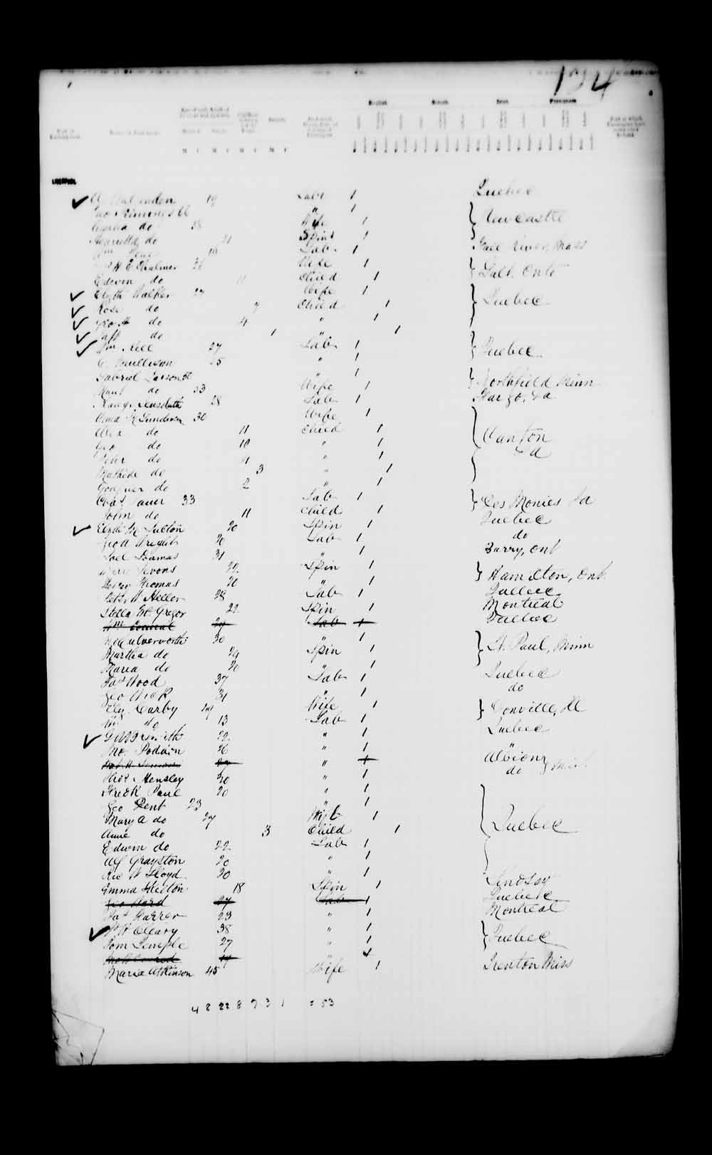 Digitized page of Passenger Lists for Image No.: e003541212