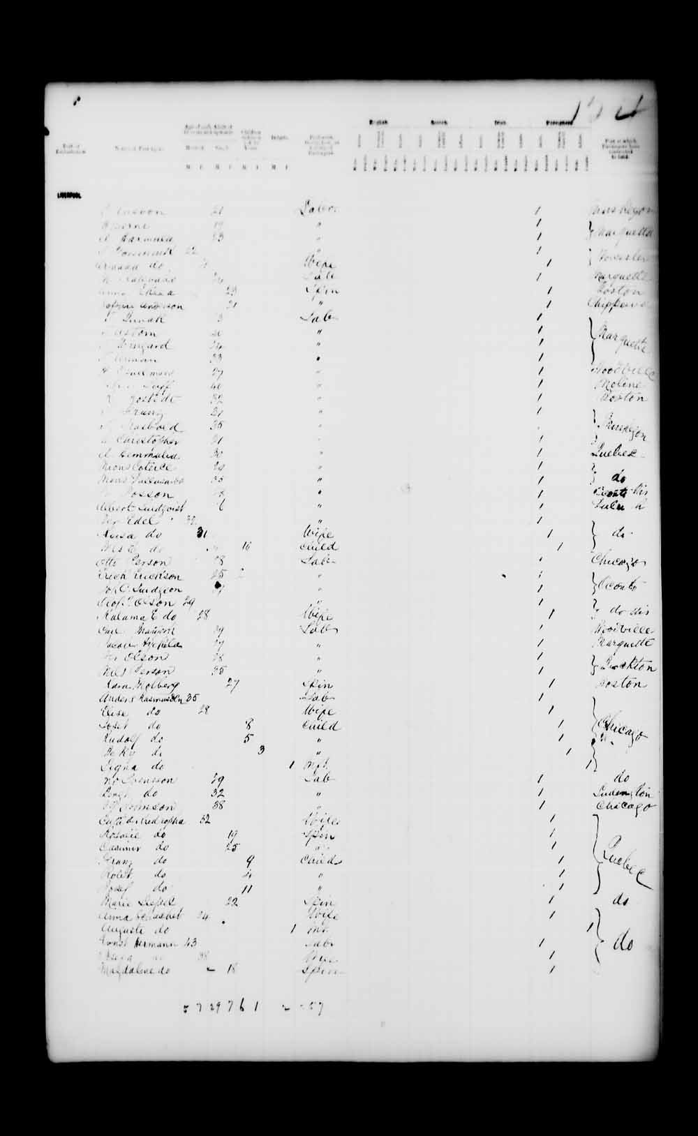 Digitized page of Passenger Lists for Image No.: e003541218