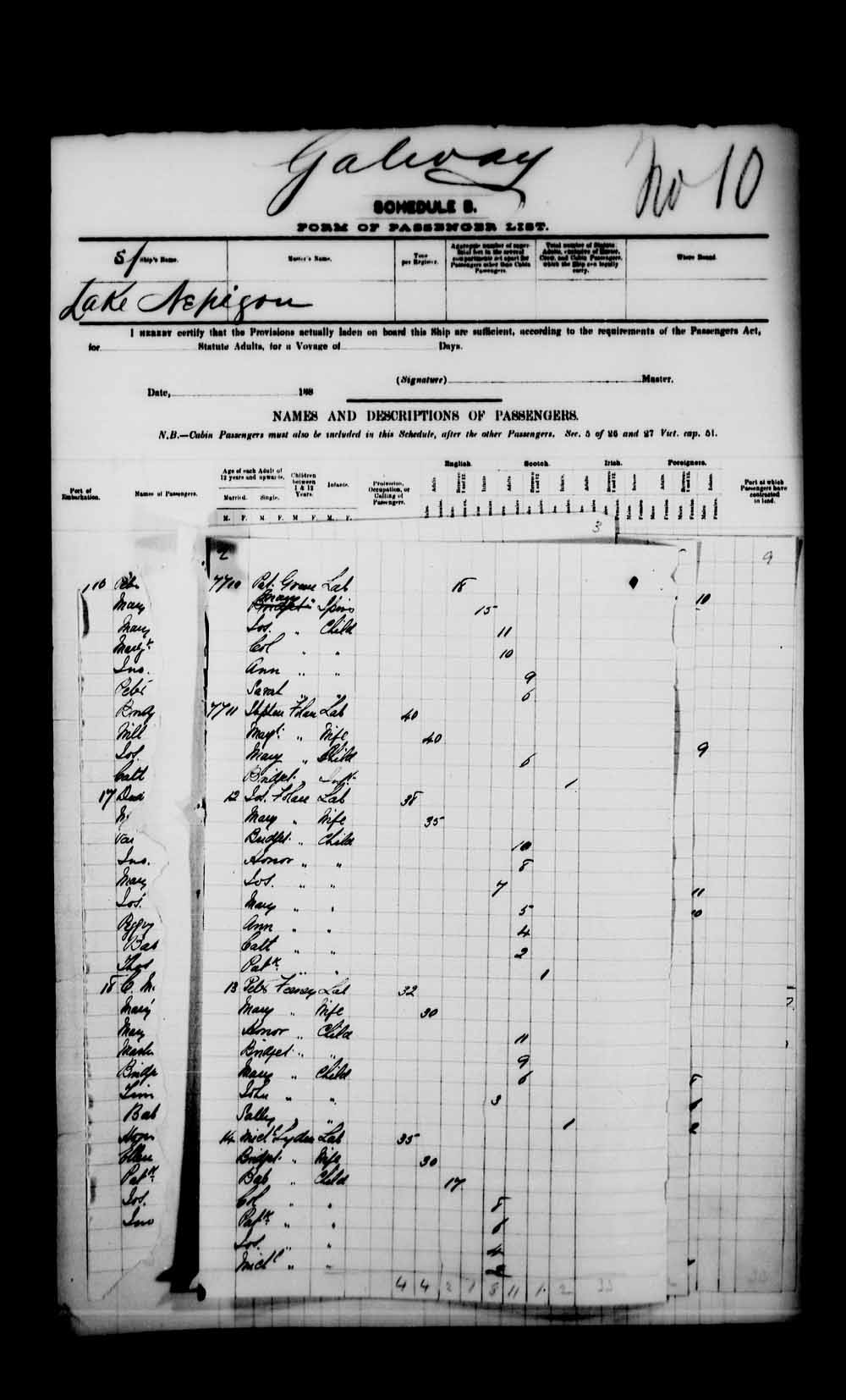 Digitized page of Passenger Lists for Image No.: e003541458