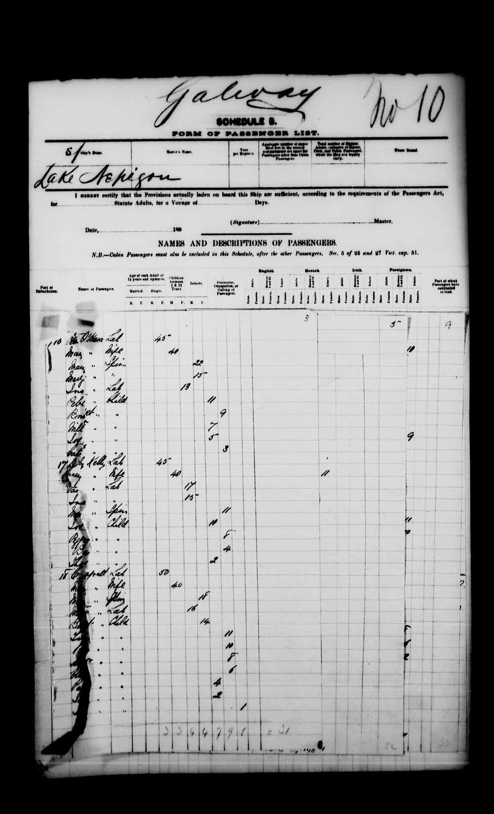 Digitized page of Passenger Lists for Image No.: e003541459