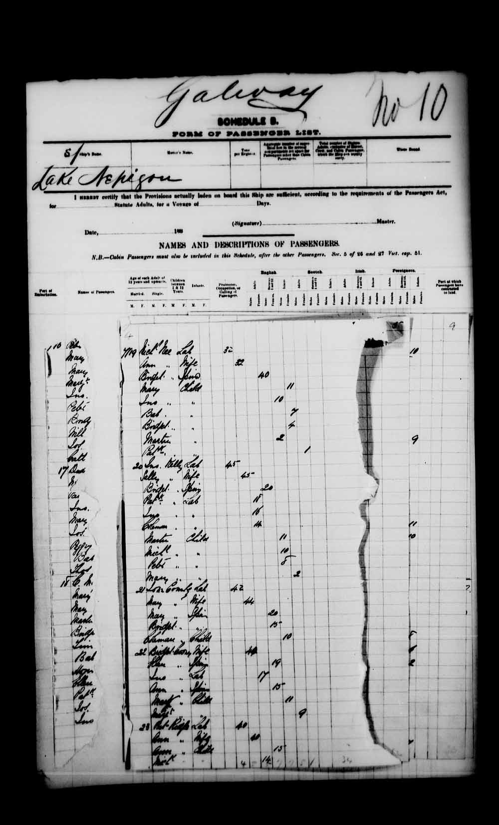Digitized page of Passenger Lists for Image No.: e003541460
