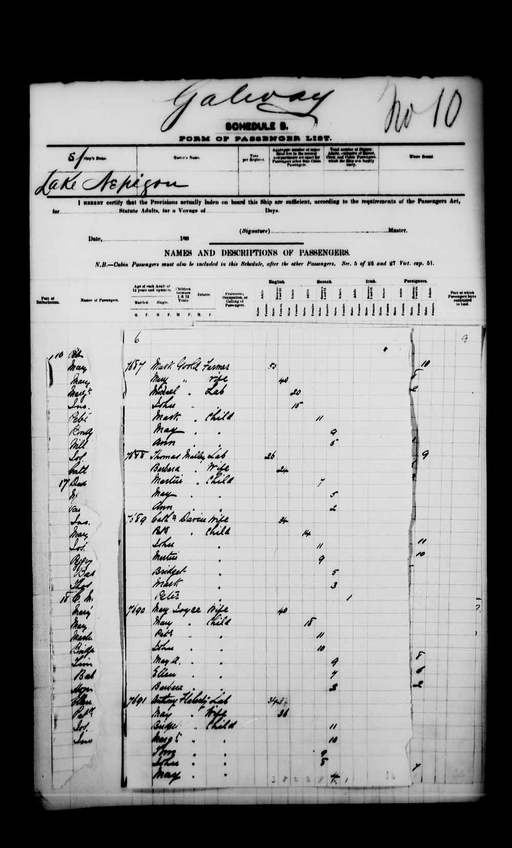 Digitized page of Passenger Lists for Image No.: e003541462