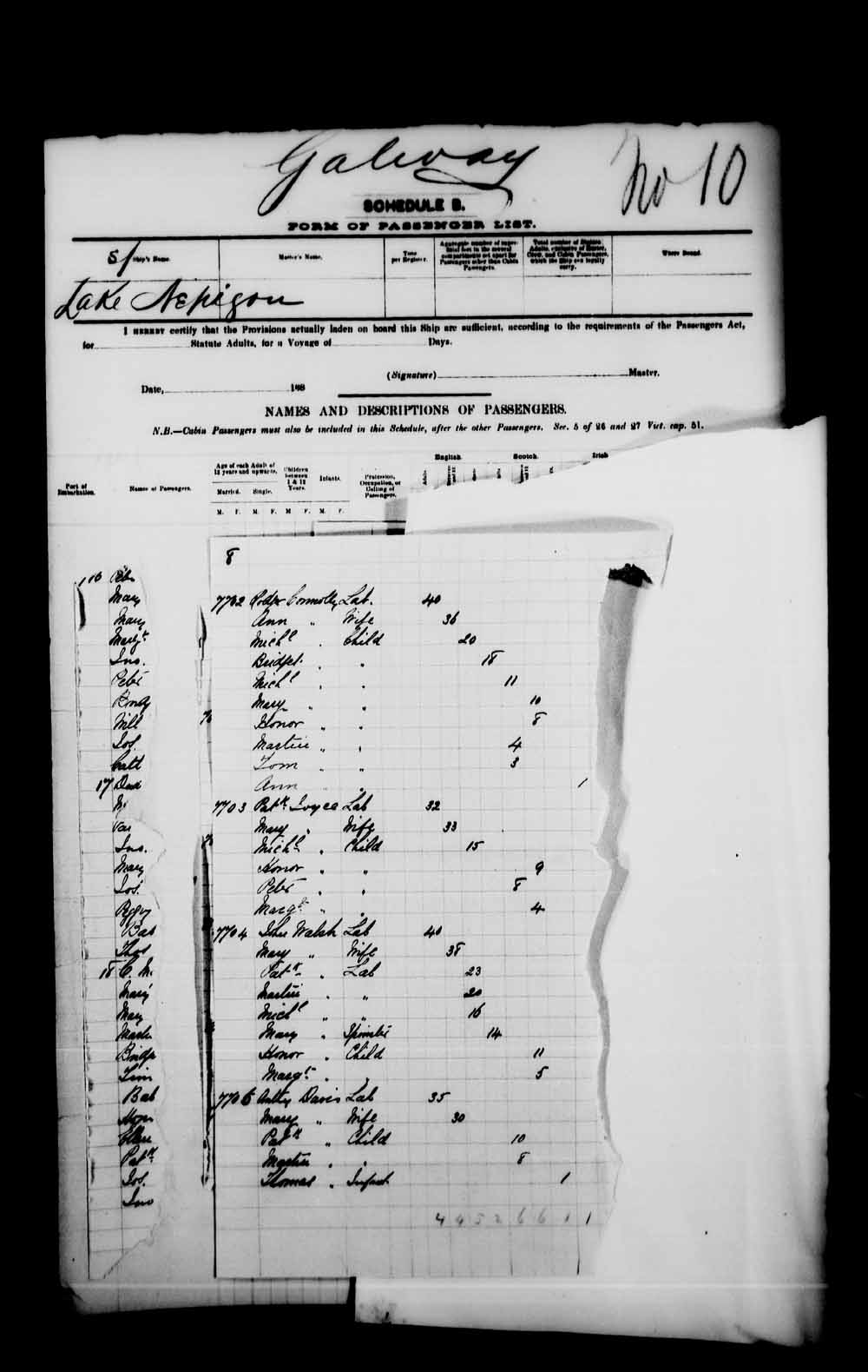 Digitized page of Passenger Lists for Image No.: e003541464