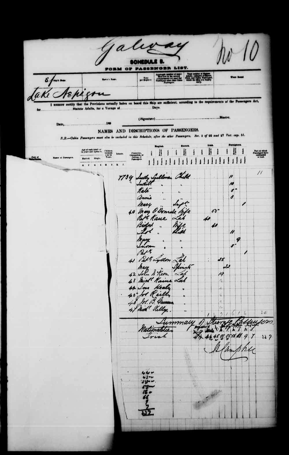 Digitized page of Passenger Lists for Image No.: e003541467