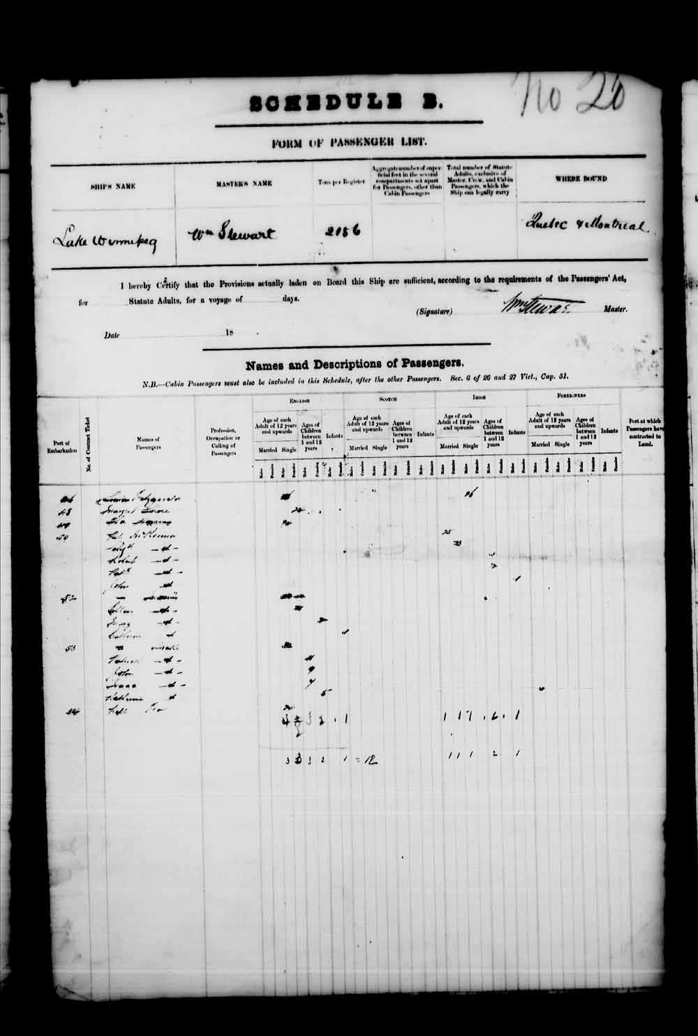 Digitized page of Passenger Lists for Image No.: e003541615