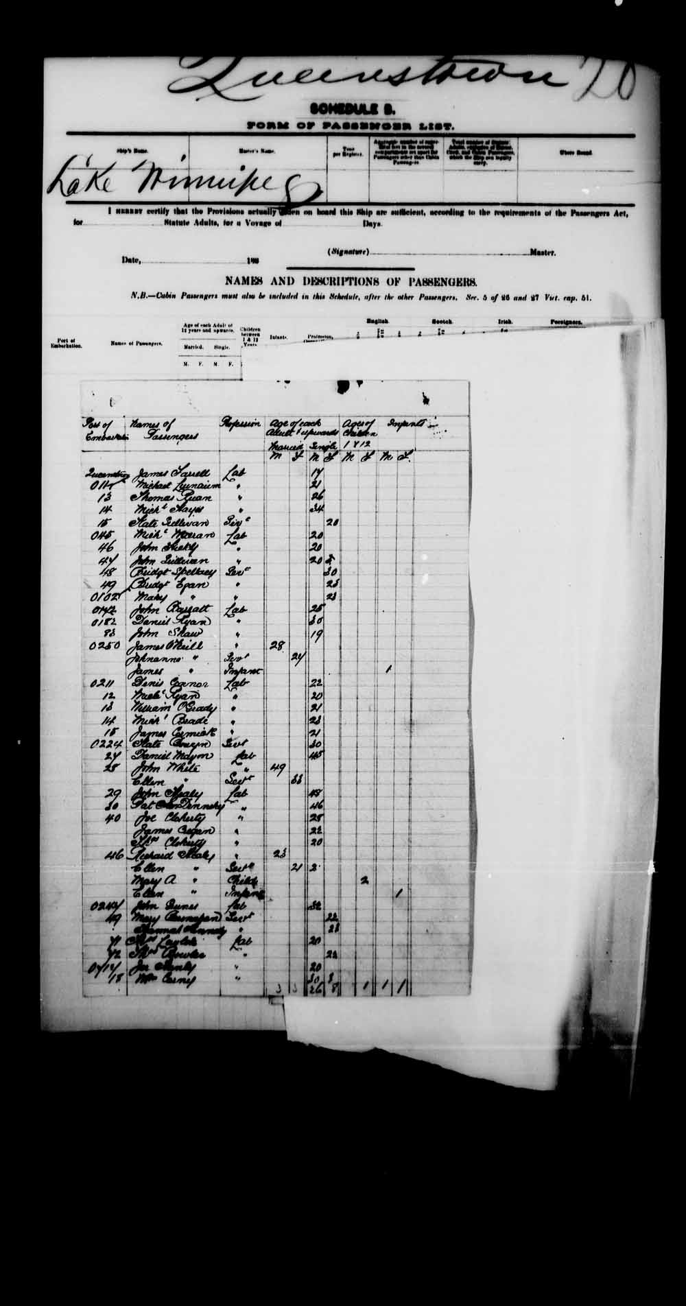 Digitized page of Passenger Lists for Image No.: e003541627