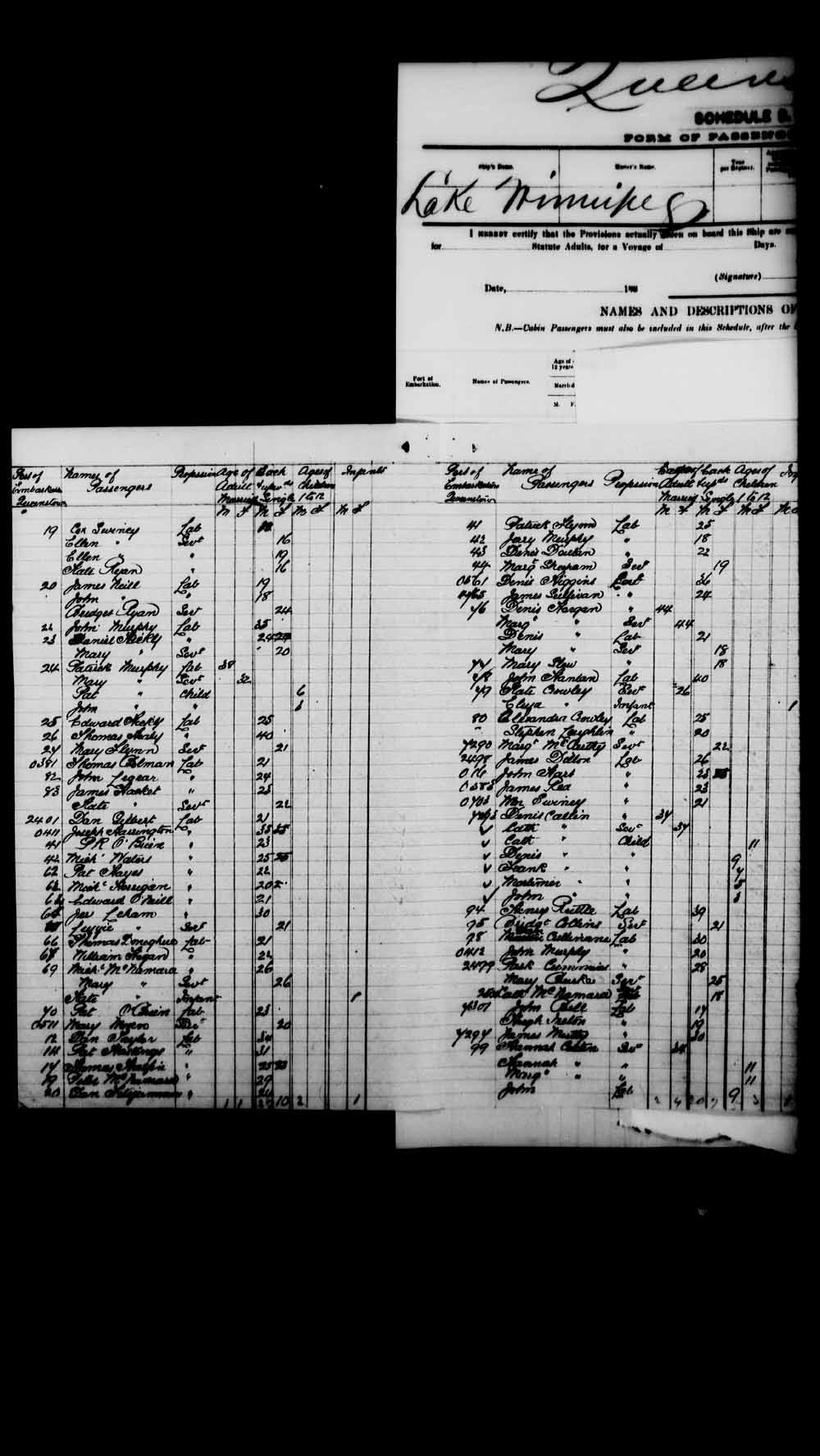 Digitized page of Passenger Lists for Image No.: e003541628