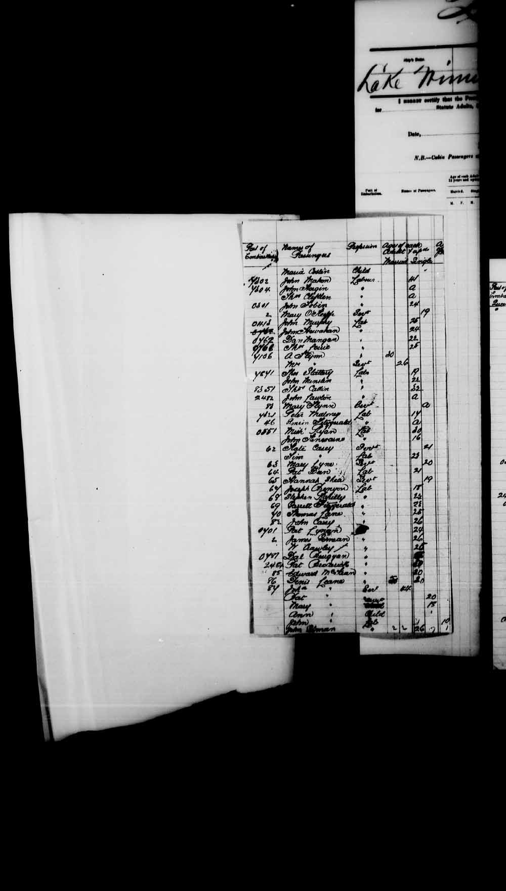 Digitized page of Passenger Lists for Image No.: e003541629