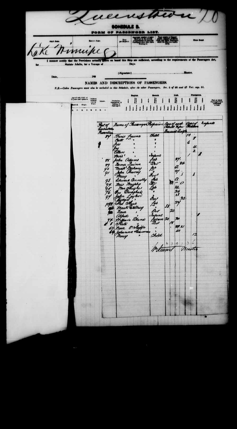 Digitized page of Passenger Lists for Image No.: e003541630