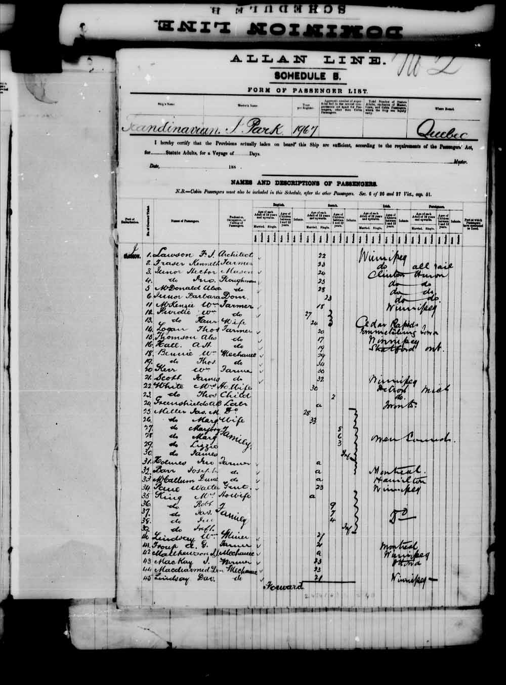 Digitized page of Passenger Lists for Image No.: e003542661