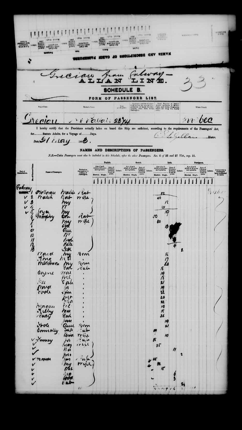Digitized page of Passenger Lists for Image No.: e003543100