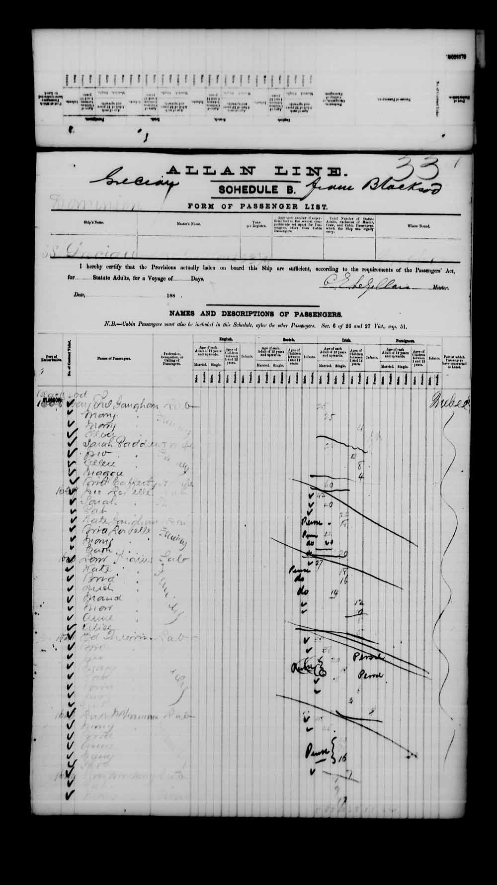 Digitized page of Passenger Lists for Image No.: e003543106