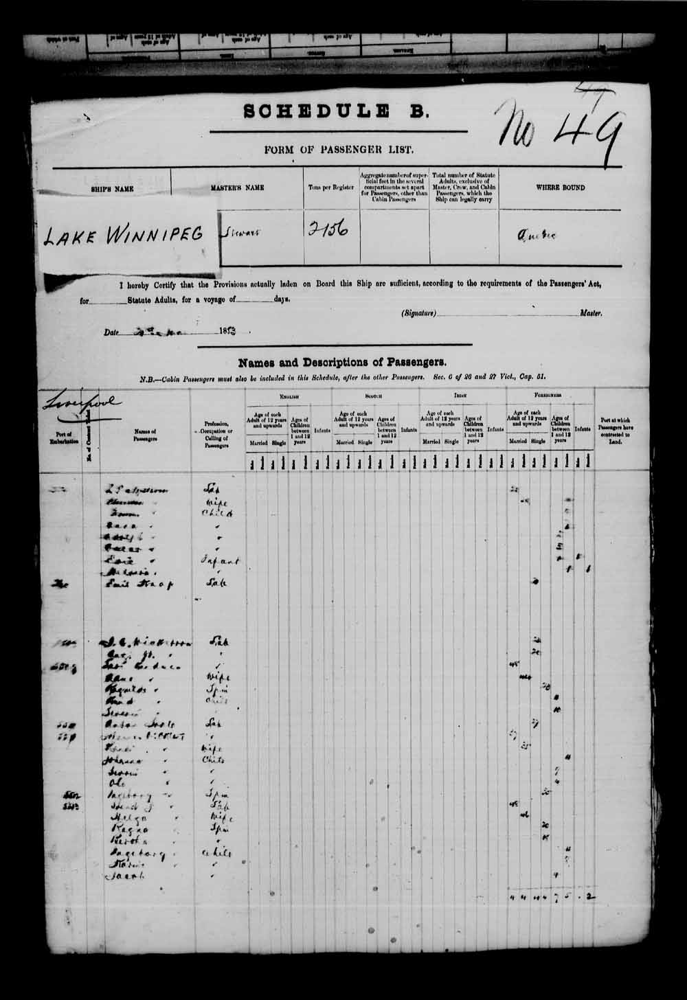 Digitized page of Passenger Lists for Image No.: e003543401