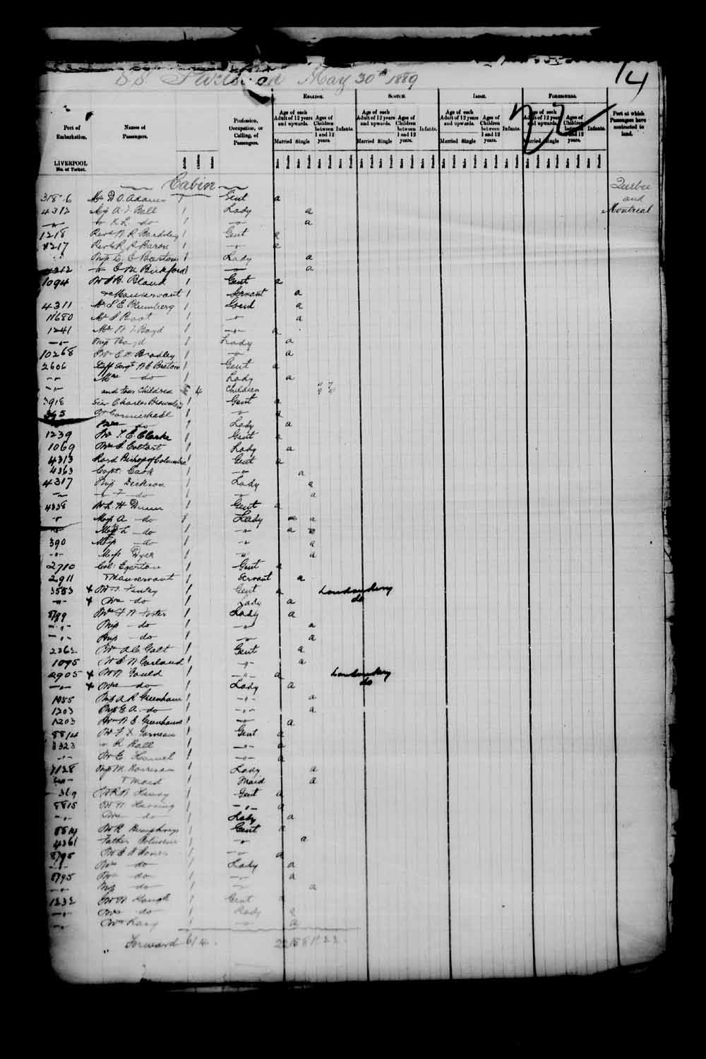 Digitized page of Passenger Lists for Image No.: e003549667