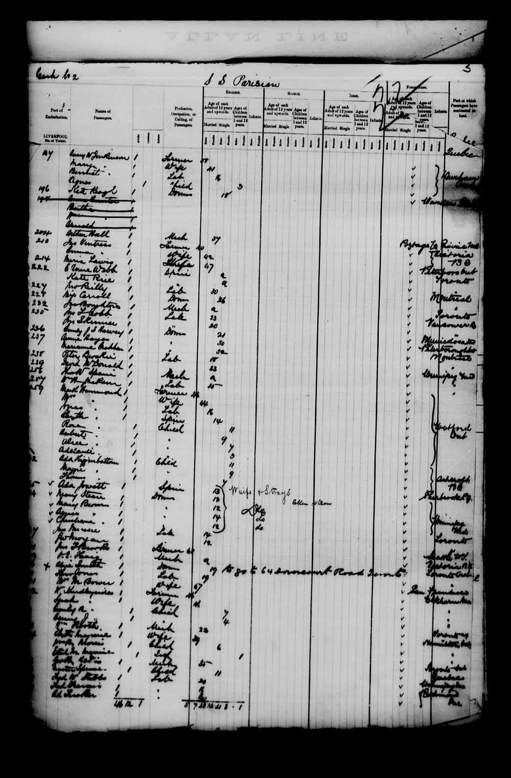 Digitized page of Passenger Lists for Image No.: e003549679