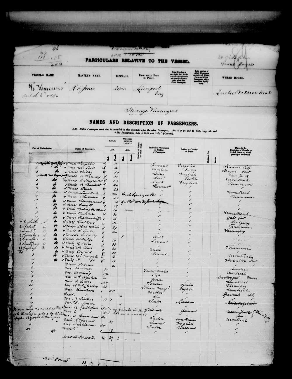 Digitized page of Passenger Lists for Image No.: e003555389