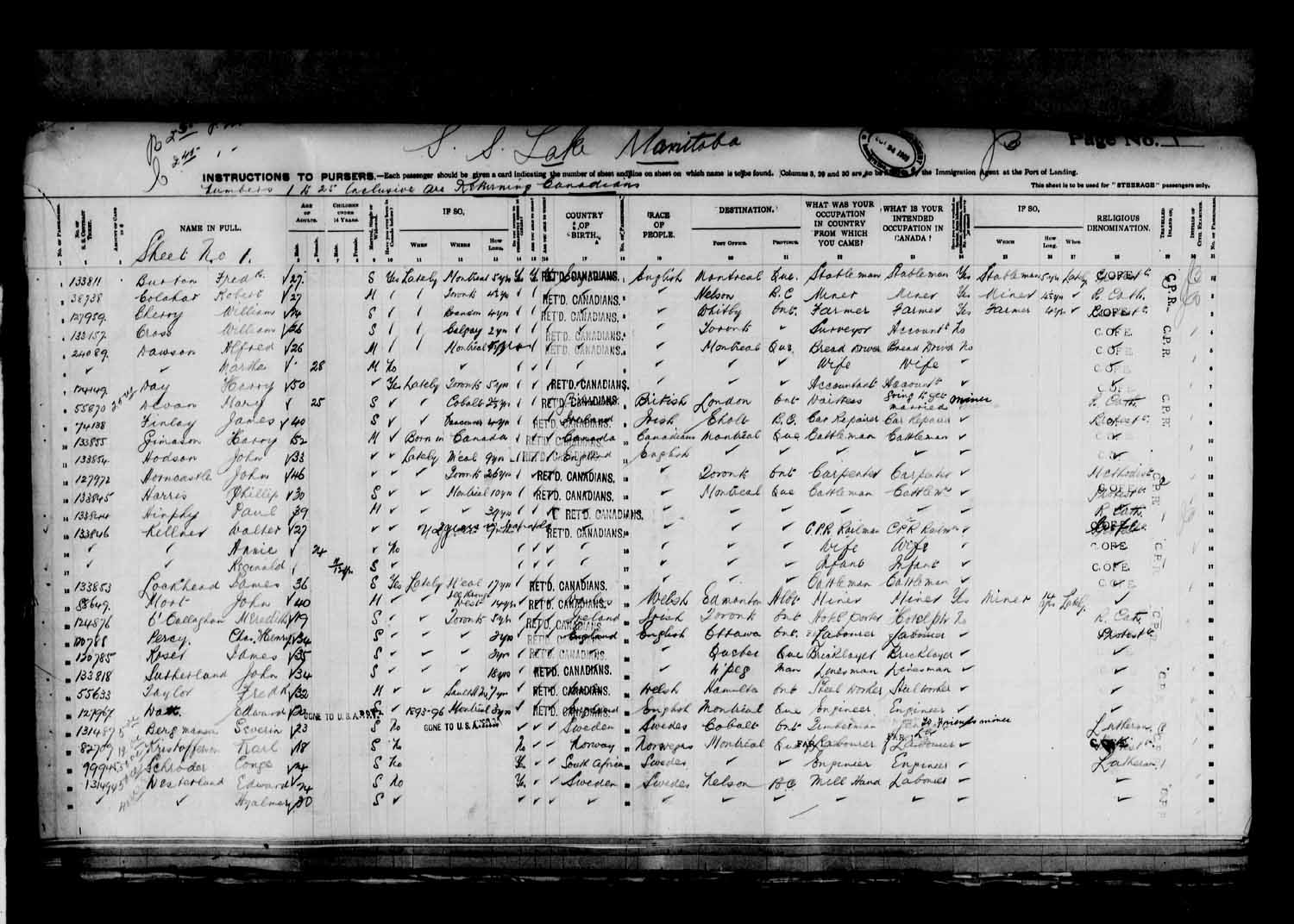 Digitized page of Quebec Passenger Lists for Image No.: e003560253