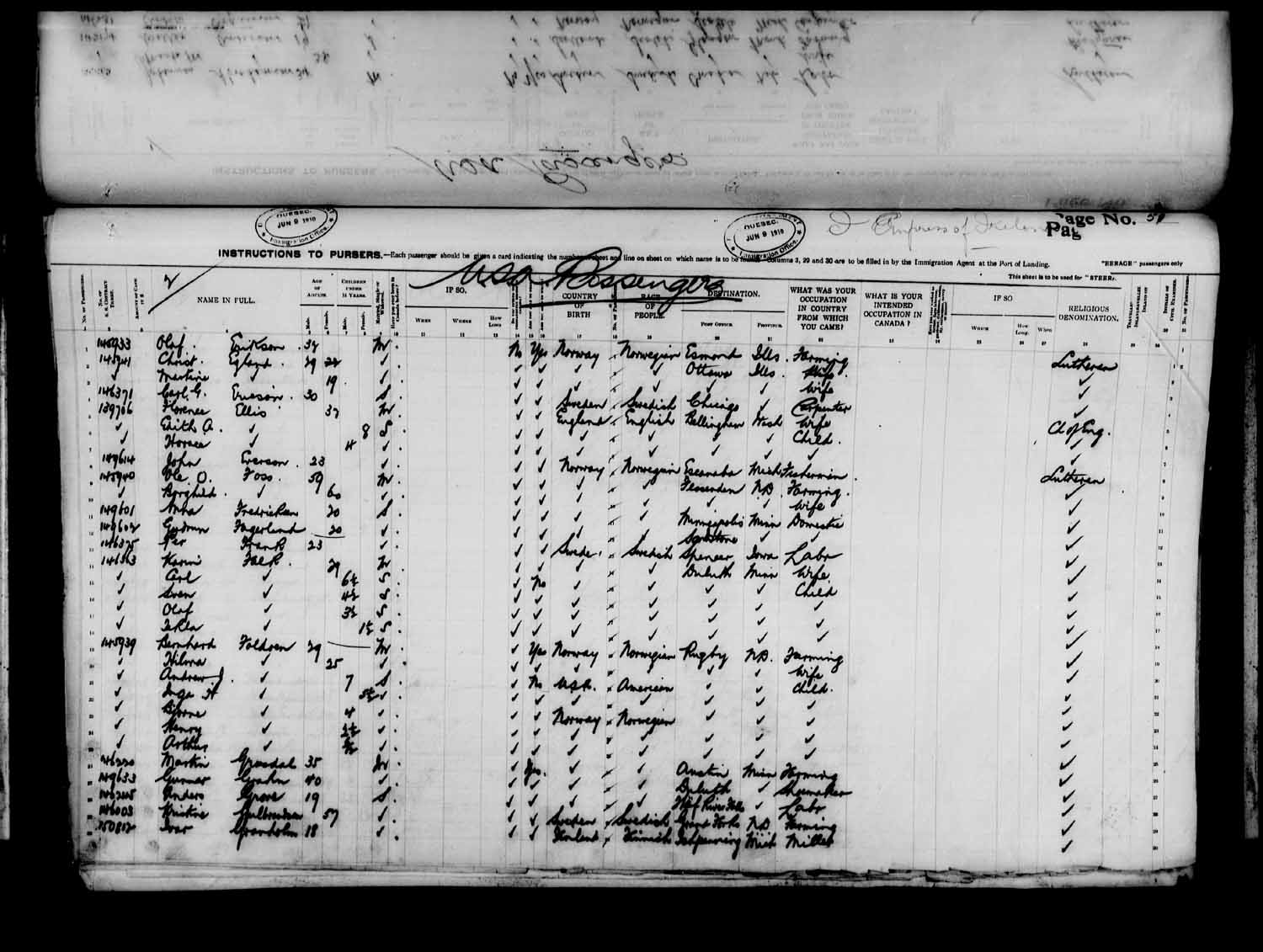 Digitized page of Quebec Passenger Lists for Image No.: e003562760