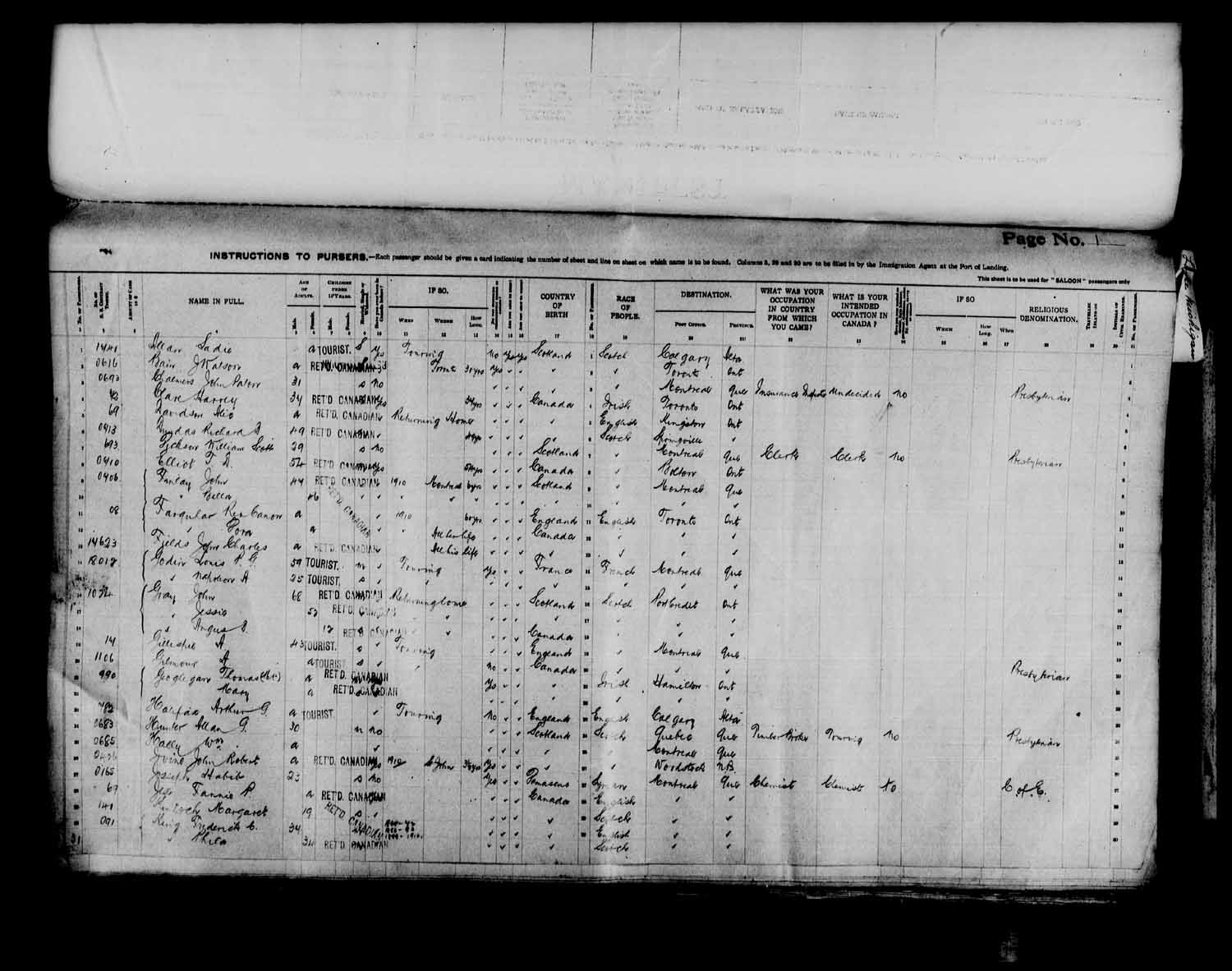 Digitized page of Passenger Lists for Image No.: e003566507
