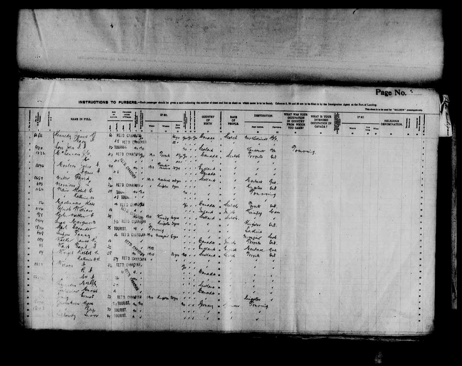 Digitized page of Passenger Lists for Image No.: e003566508