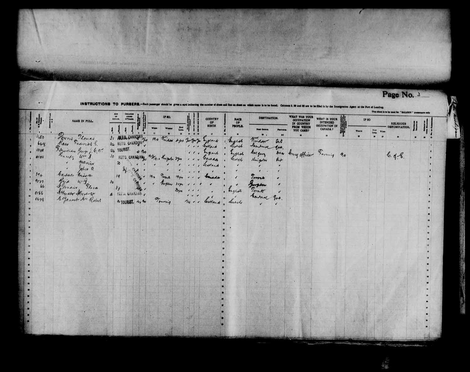 Digitized page of Passenger Lists for Image No.: e003566509