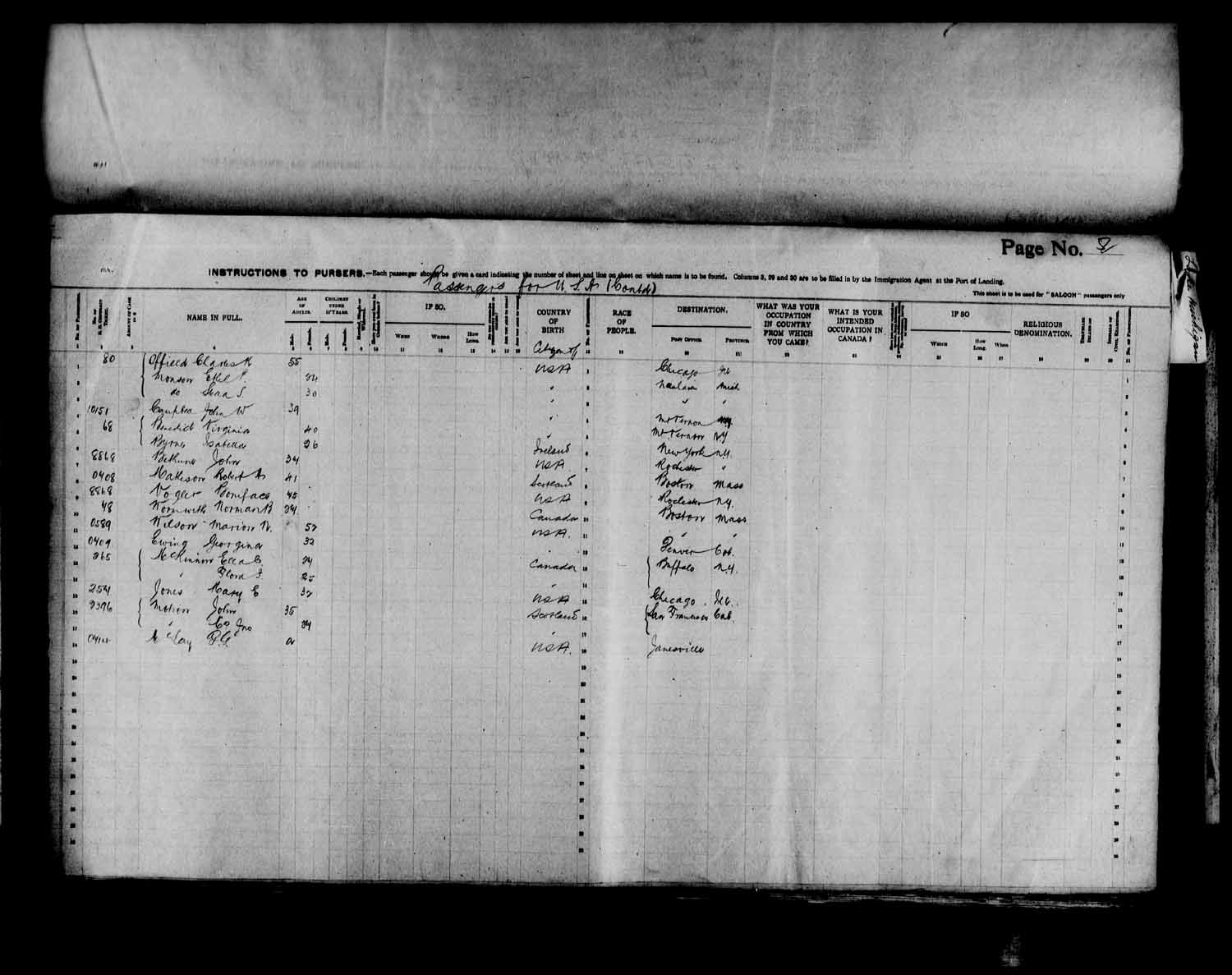Digitized page of Passenger Lists for Image No.: e003566511