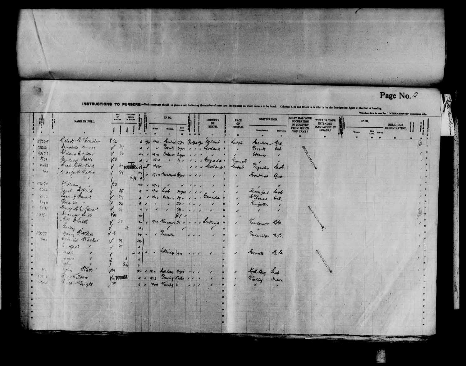 Digitized page of Passenger Lists for Image No.: e003566513