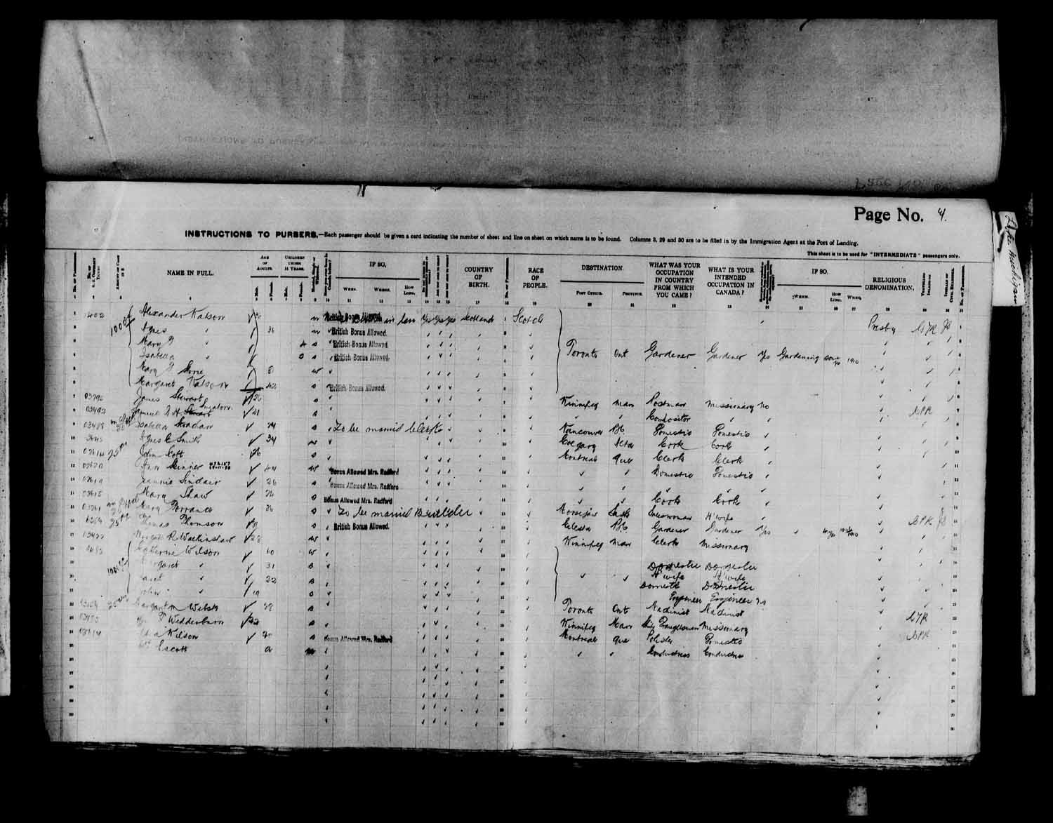 Digitized page of Passenger Lists for Image No.: e003566518