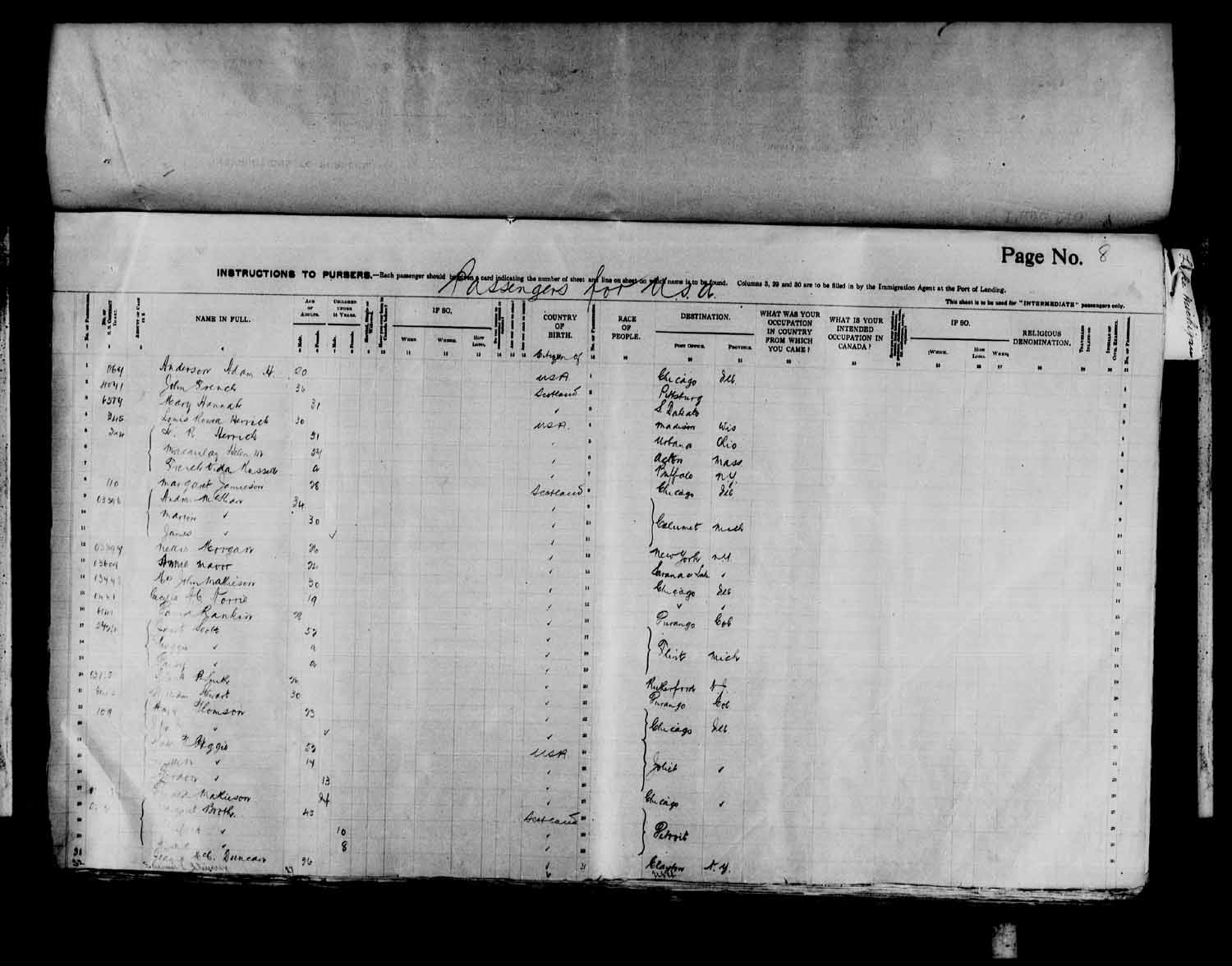 Digitized page of Passenger Lists for Image No.: e003566519