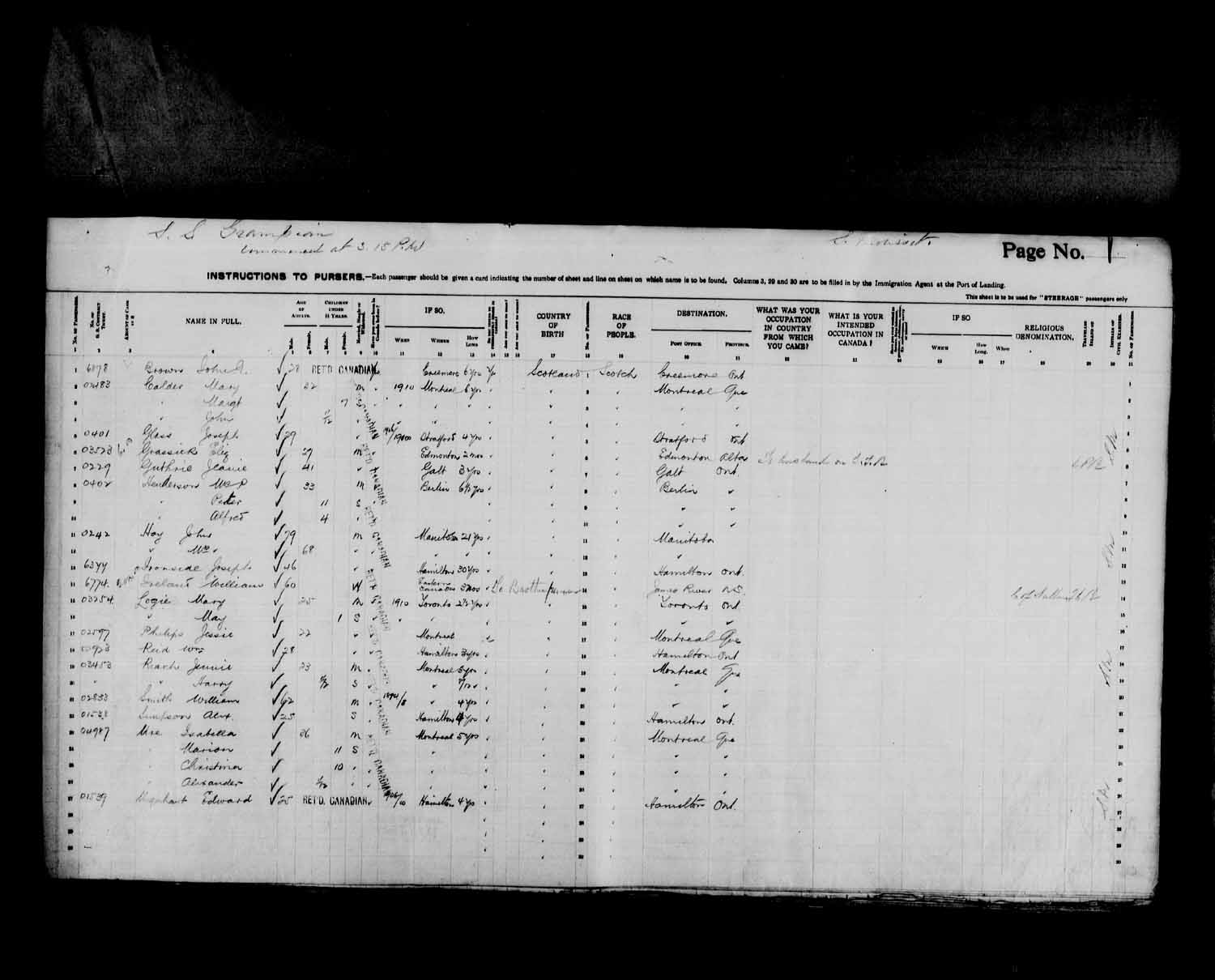 Digitized page of Passenger Lists for Image No.: e003566520