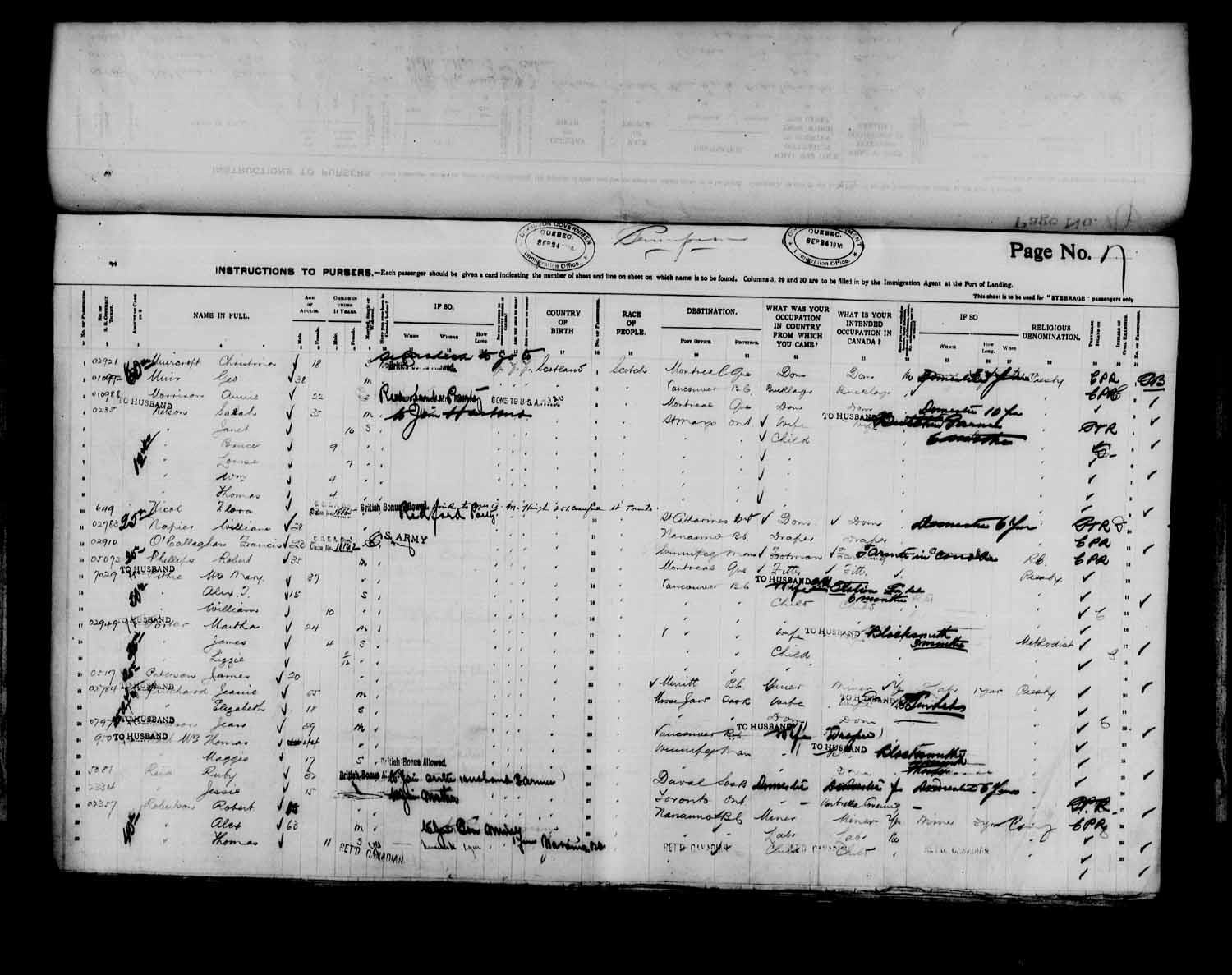 Digitized page of Passenger Lists for Image No.: e003566526