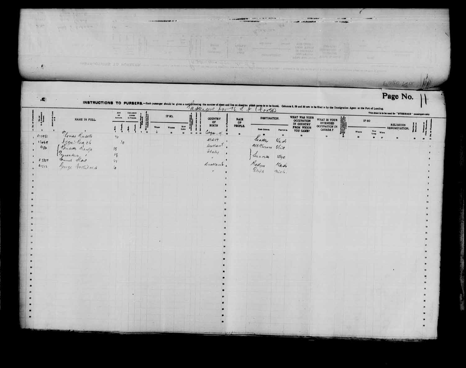 Digitized page of Passenger Lists for Image No.: e003566530
