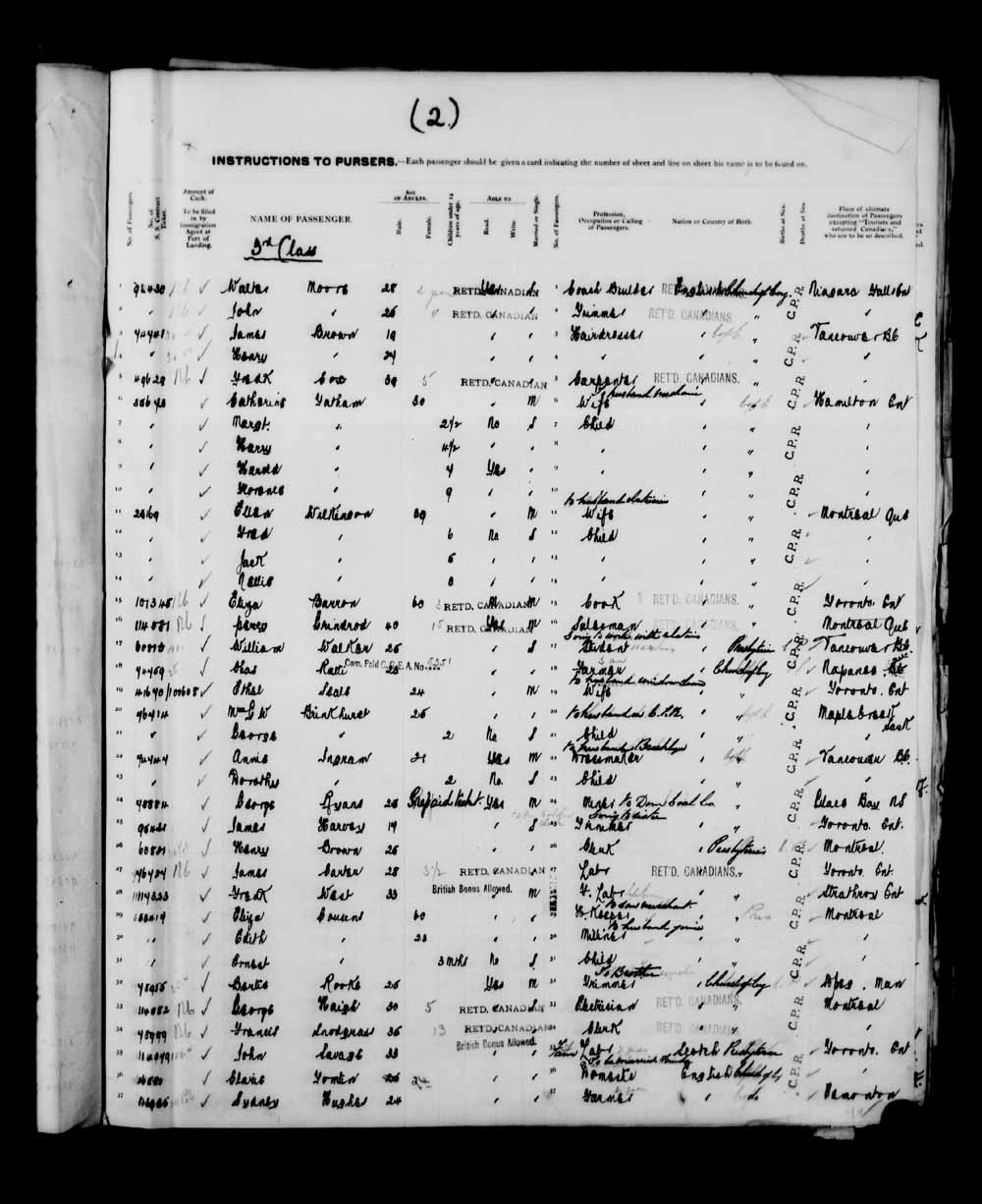 Digitized page of Quebec Passenger Lists for Image No.: e003591252
