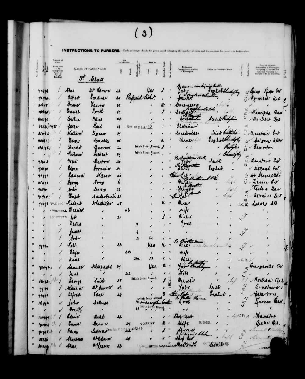 Digitized page of Quebec Passenger Lists for Image No.: e003591253