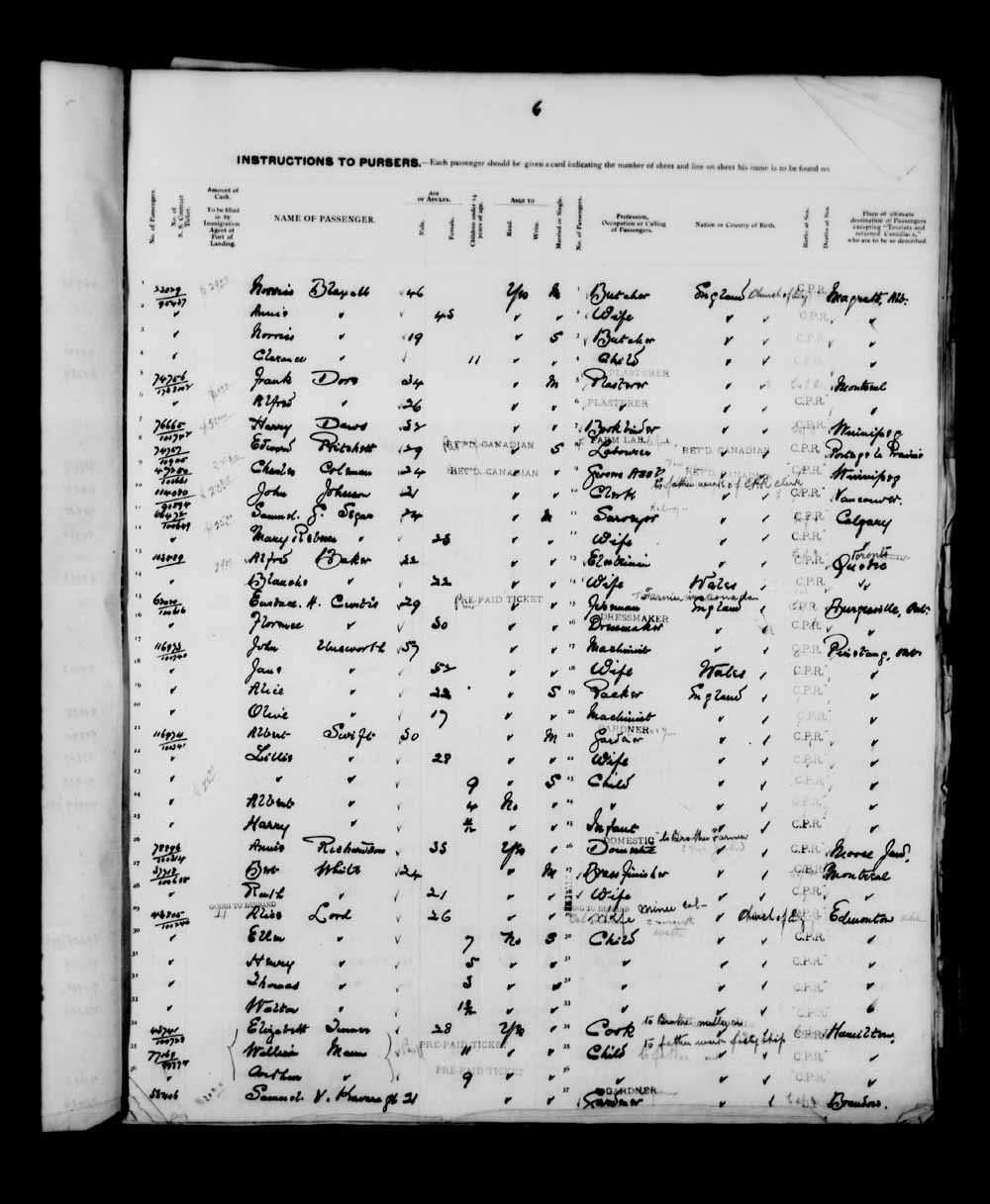 Digitized page of Quebec Passenger Lists for Image No.: e003591256